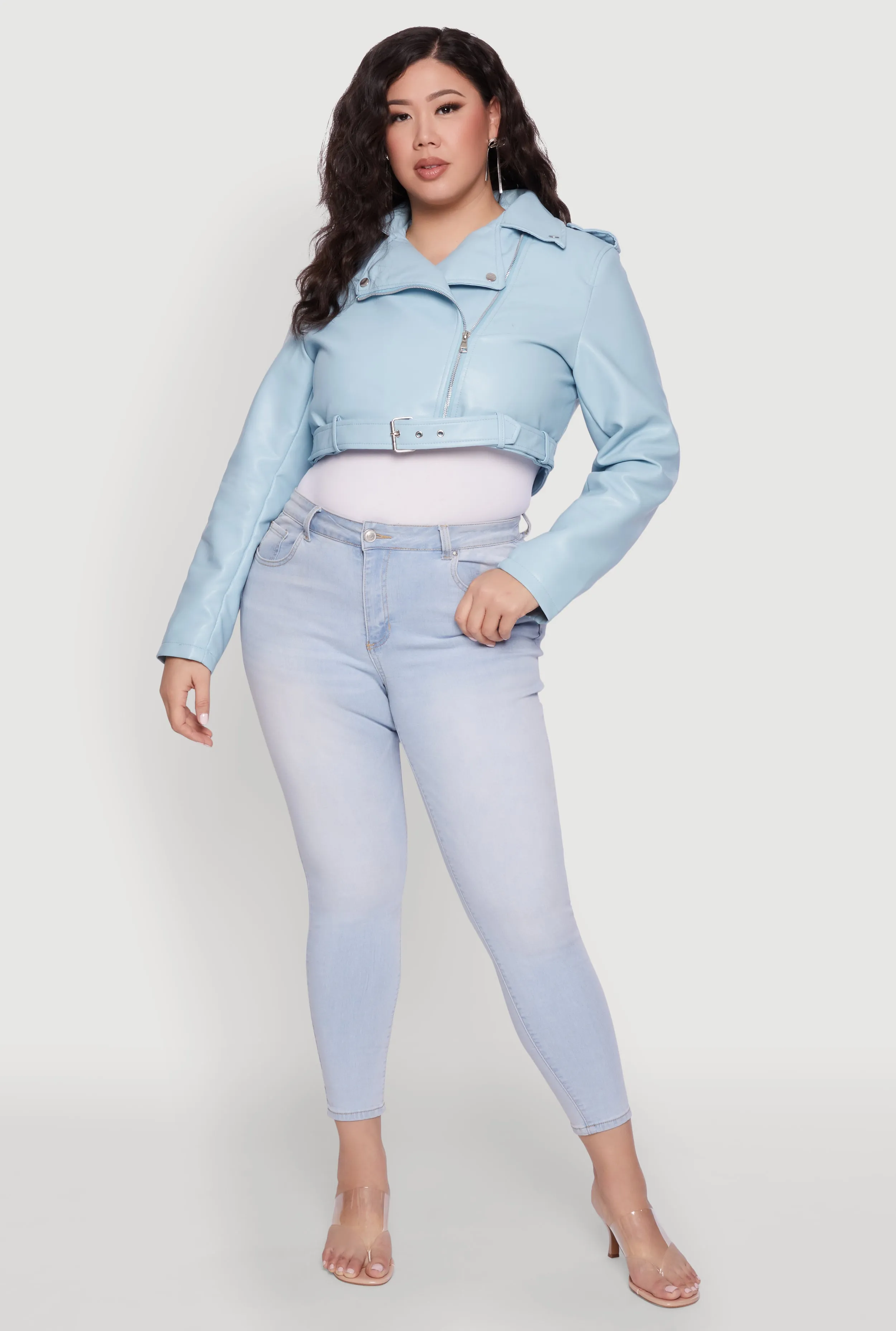 Plus Size Daisy Faux Leather Belted Moto Jacket sold by Rainbow product image thumbnail 3