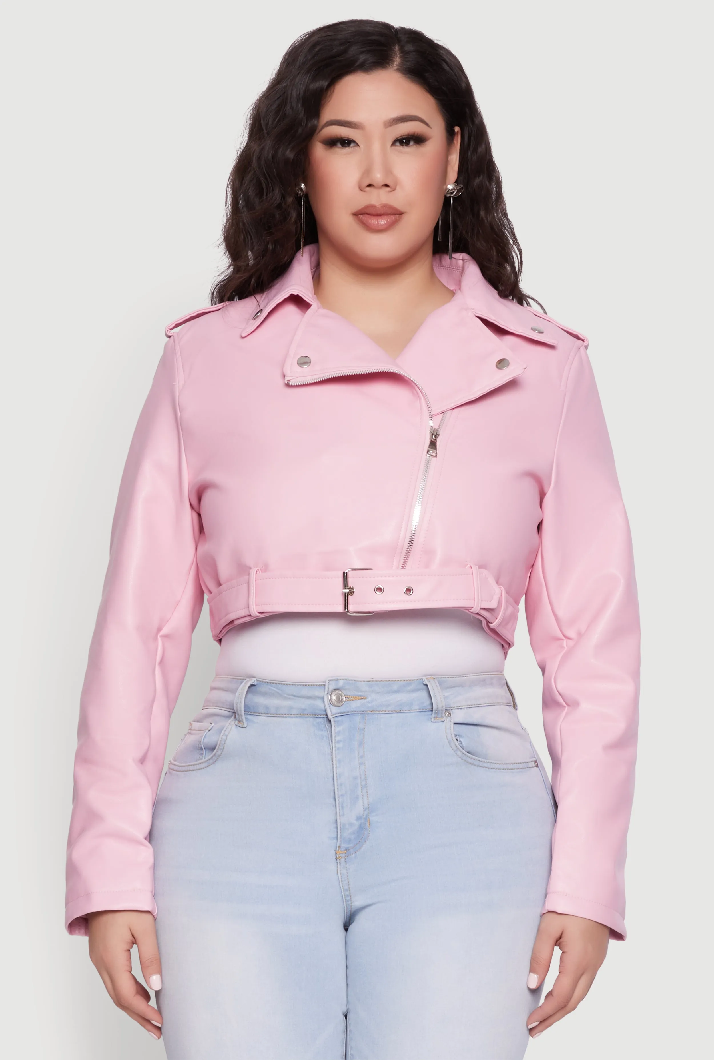 Plus Size Daisy Faux Leather Belted Moto Jacket sold by Rainbow product image thumbnail 2