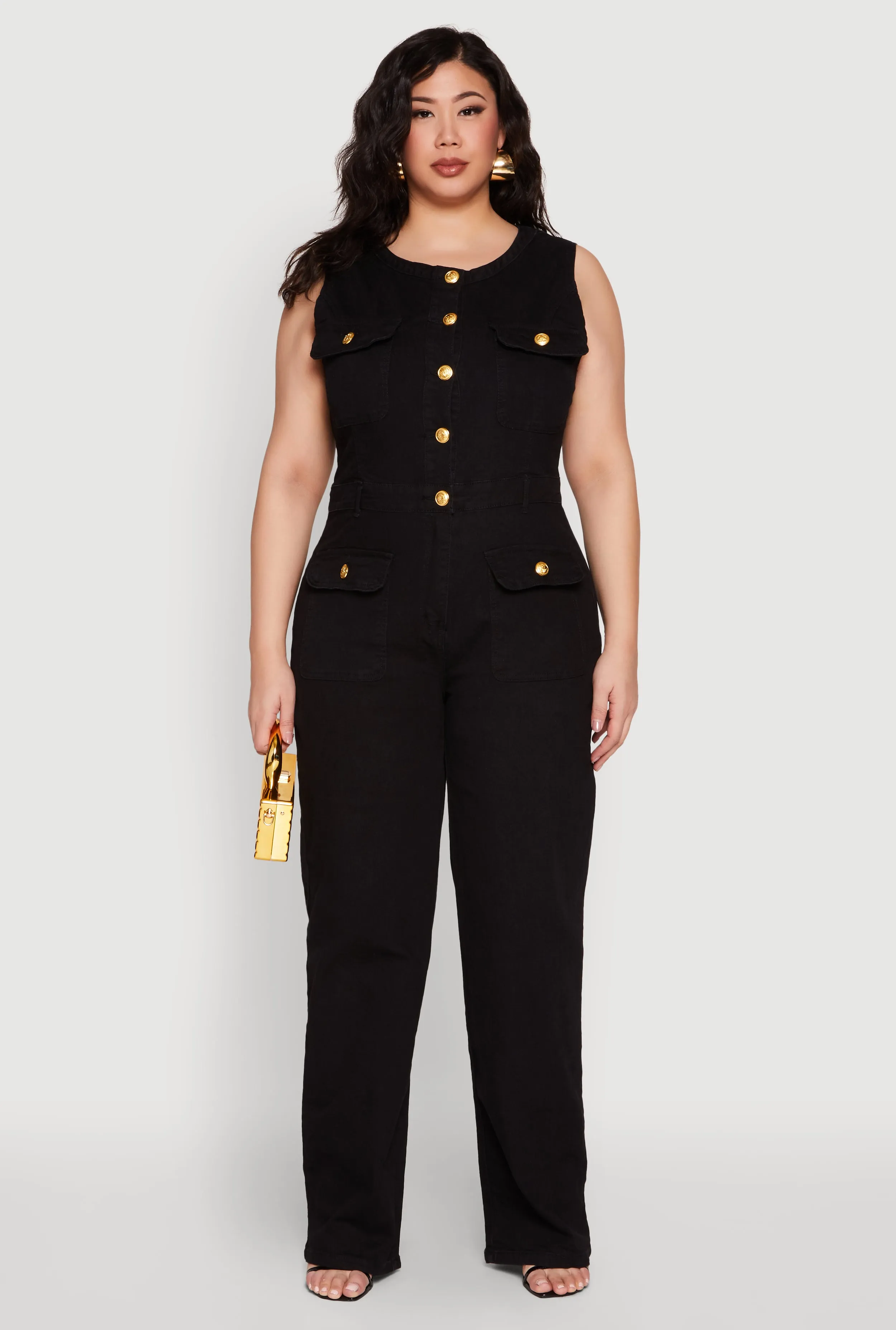 Plus Size Daisy Sleeveless Button Front Denim Jumpsuit sold by Rainbow product image thumbnail 2