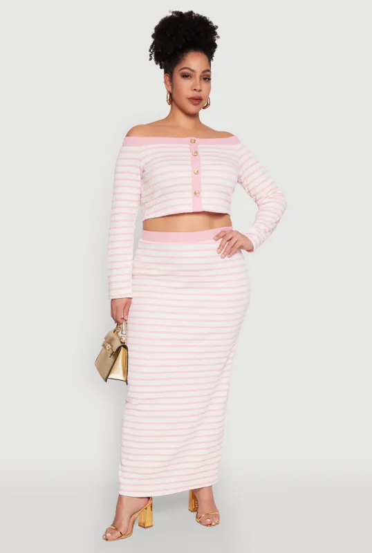 Plus Size Textured Knit Striped Maxi Skirt sold by Rainbow