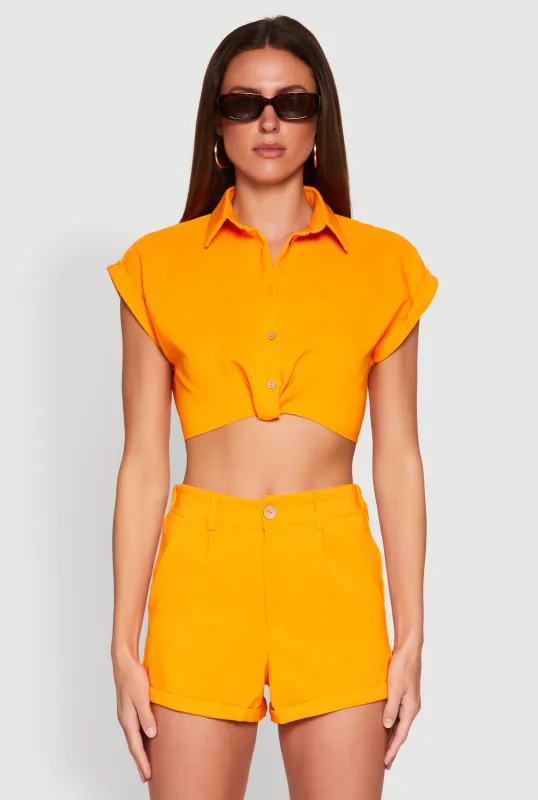 Cuffed Sleeve Cropped Shirt sold by Rainbow