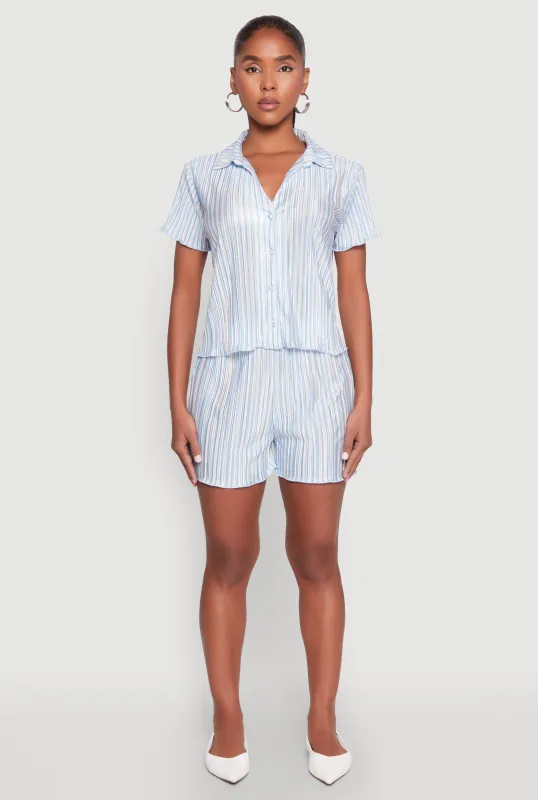 Almost Famous Plisse Lettuce Edge Striped Shorts sold by Rainbow