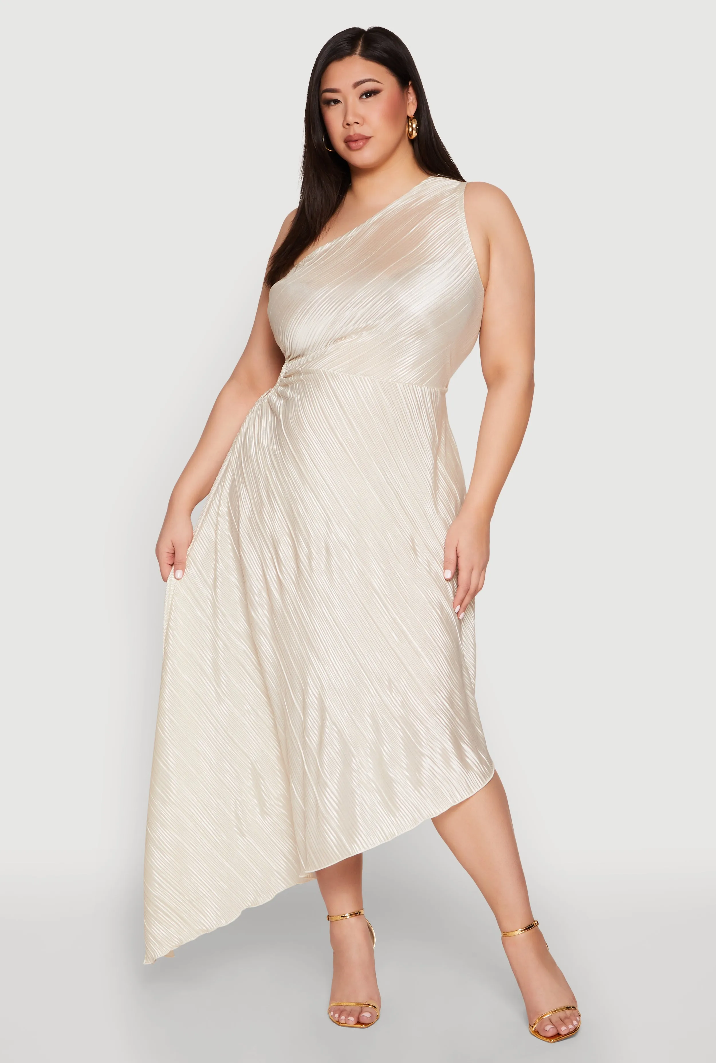 Plus Size Plisse Asymmetrical One Shoulder Dress sold by Rainbow