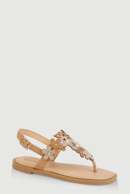 Girls Rhinestone Flower Thong Sandals sold by Rainbow
