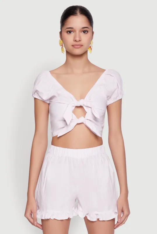 Pinstripe Double Tie Front Crop Top sold by Rainbow