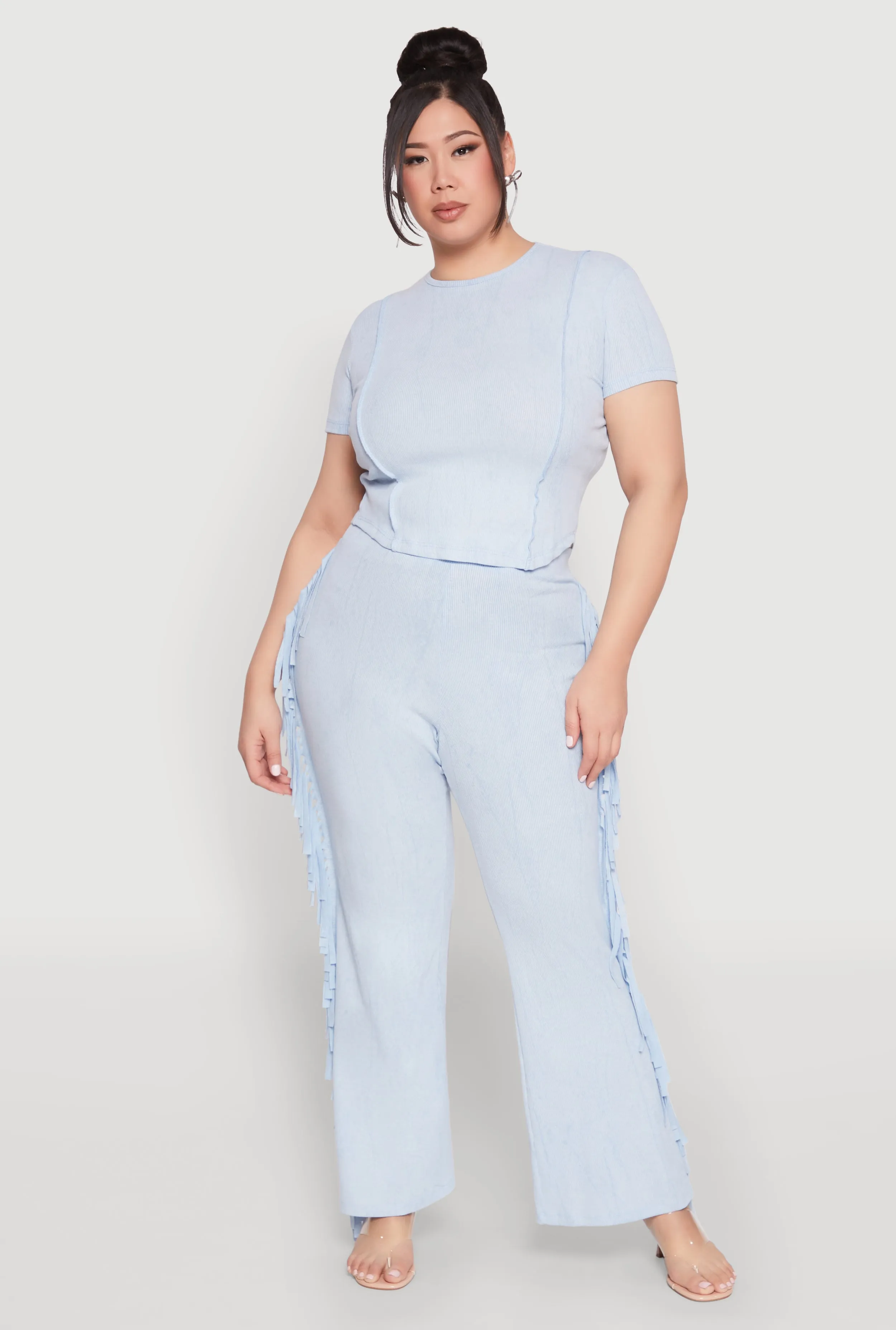 Plus Size Mineral Wash Side Fringe Pants sold by Rainbow