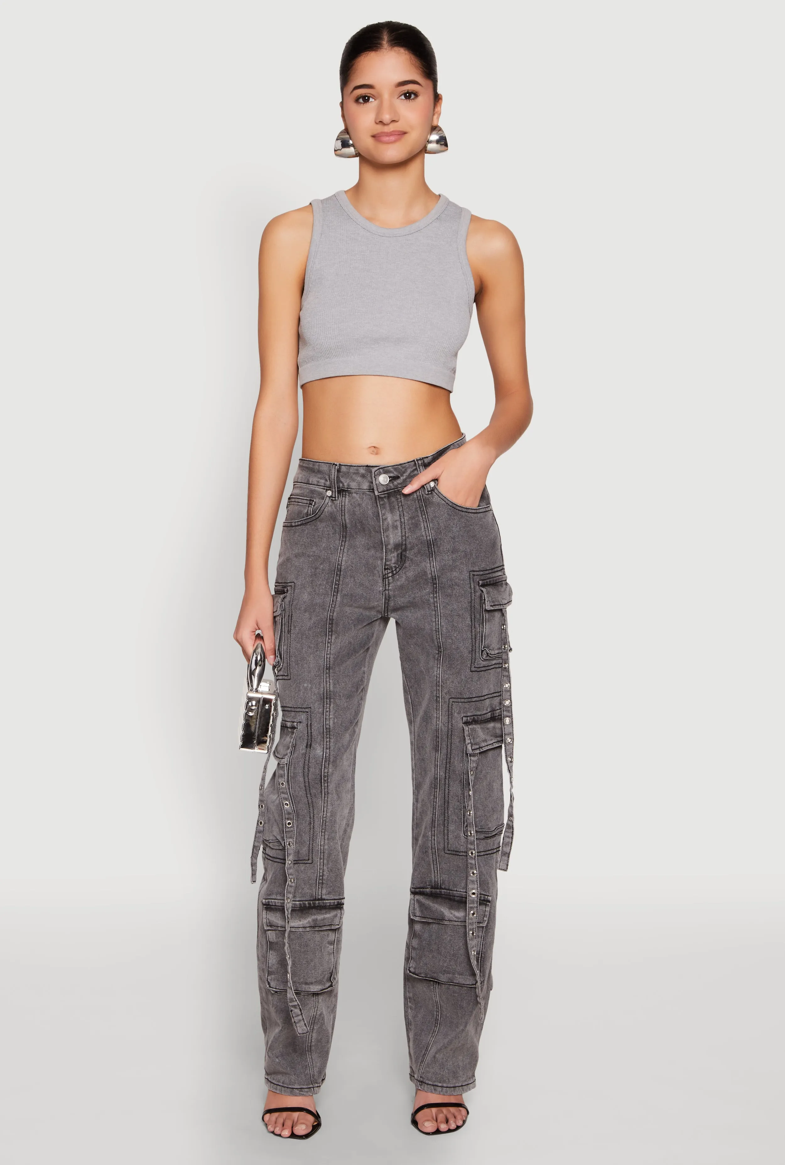 Mineral Wash Pintuck Cargo Jeans sold by Rainbow