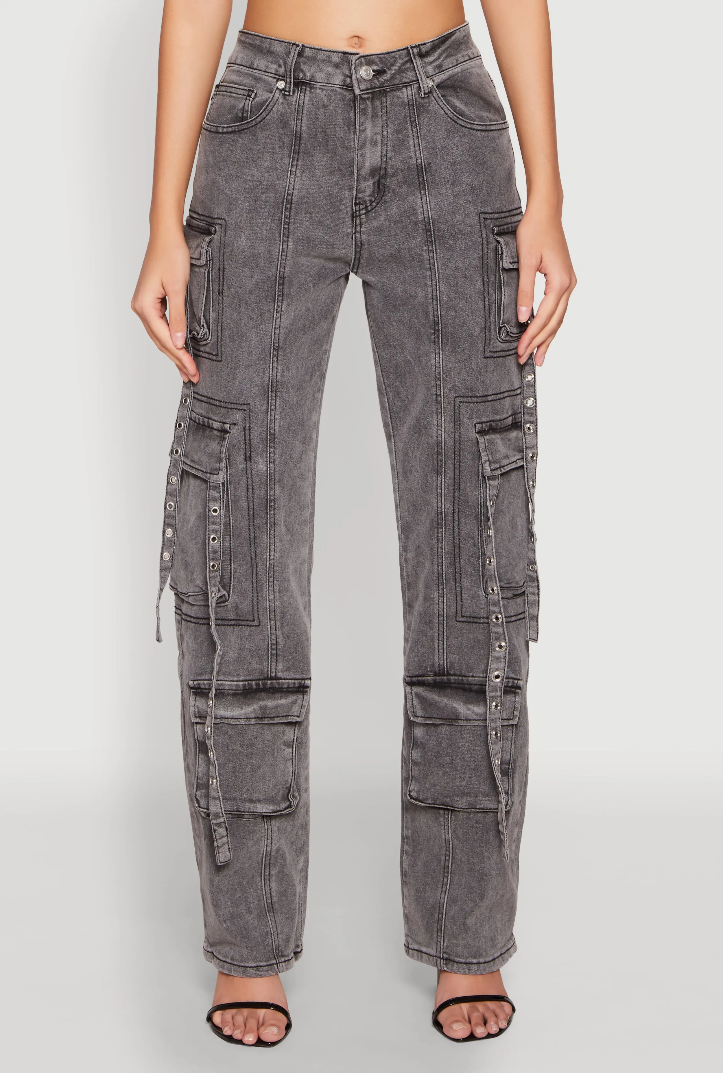 Mineral Wash Pintuck Cargo Jeans sold by Rainbow product image thumbnail 5