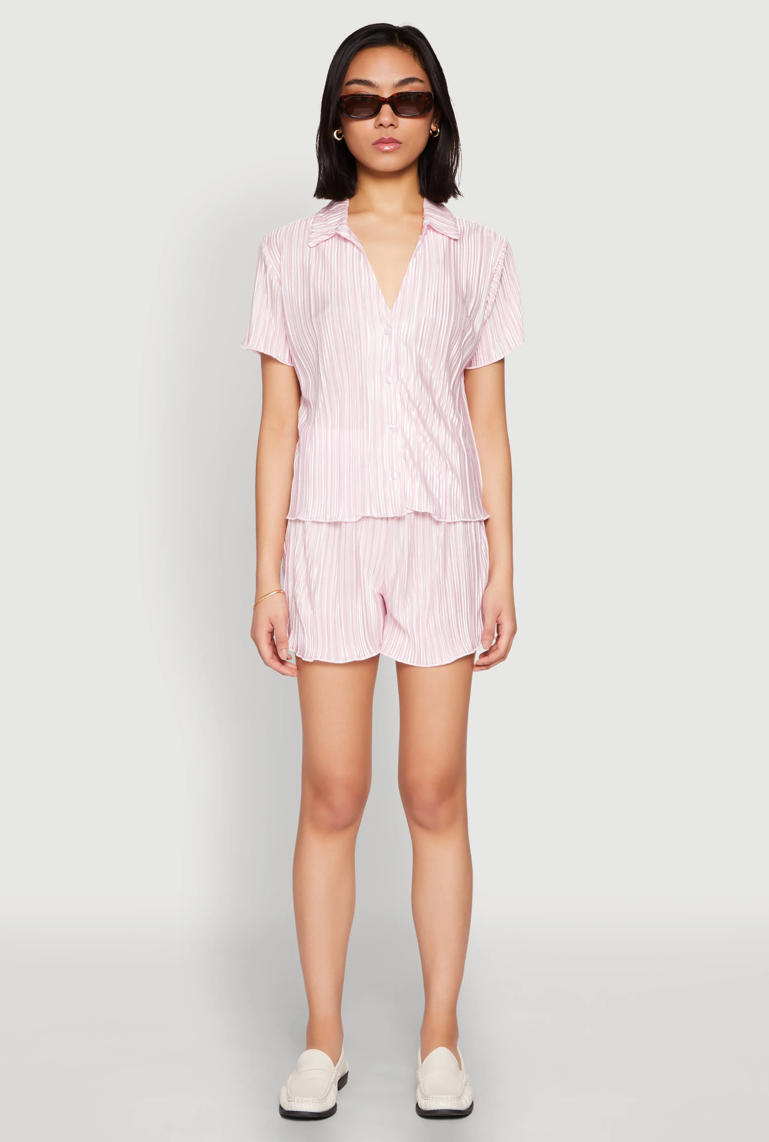 Almost Famous Plisse Lettuce Edge Striped Shorts sold by Rainbow product image thumbnail 2