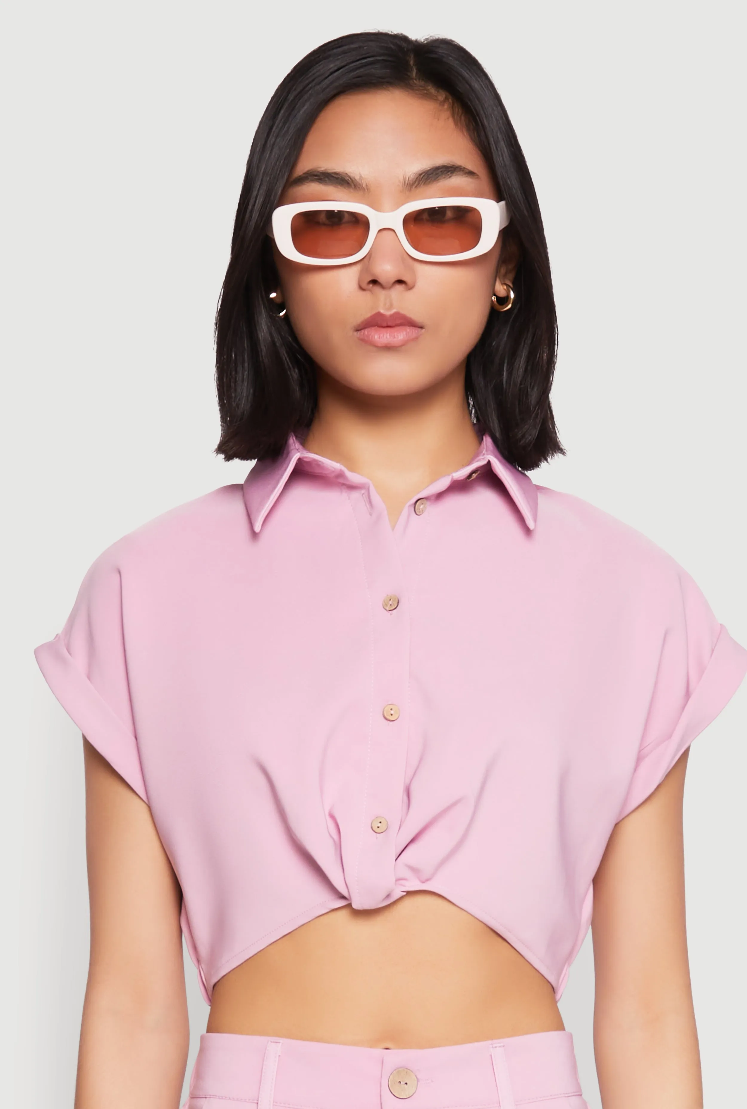 Cuffed Sleeve Cropped Shirt sold by Rainbow