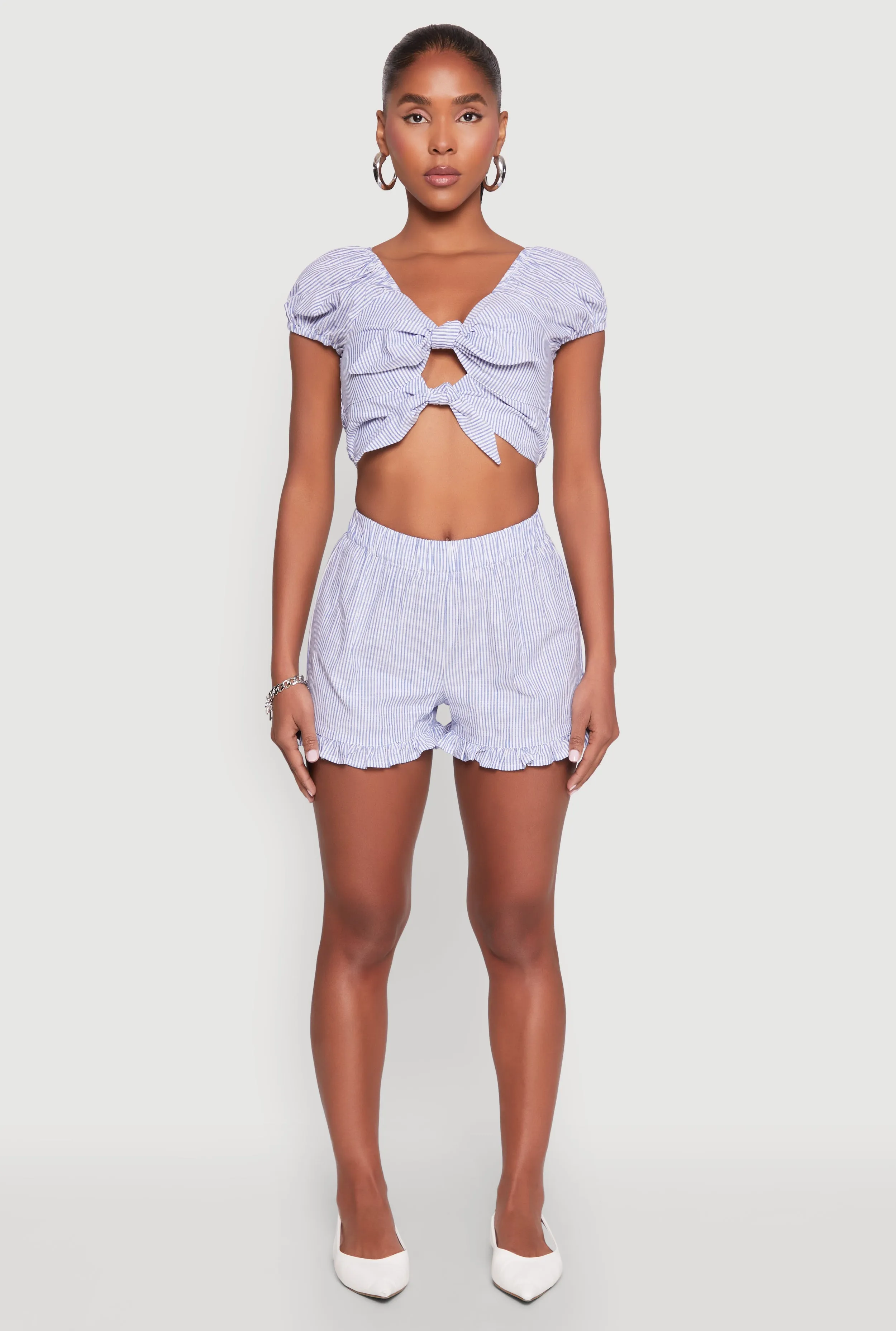Pinstripe Double Tie Front Crop Top sold by Rainbow product image thumbnail 3