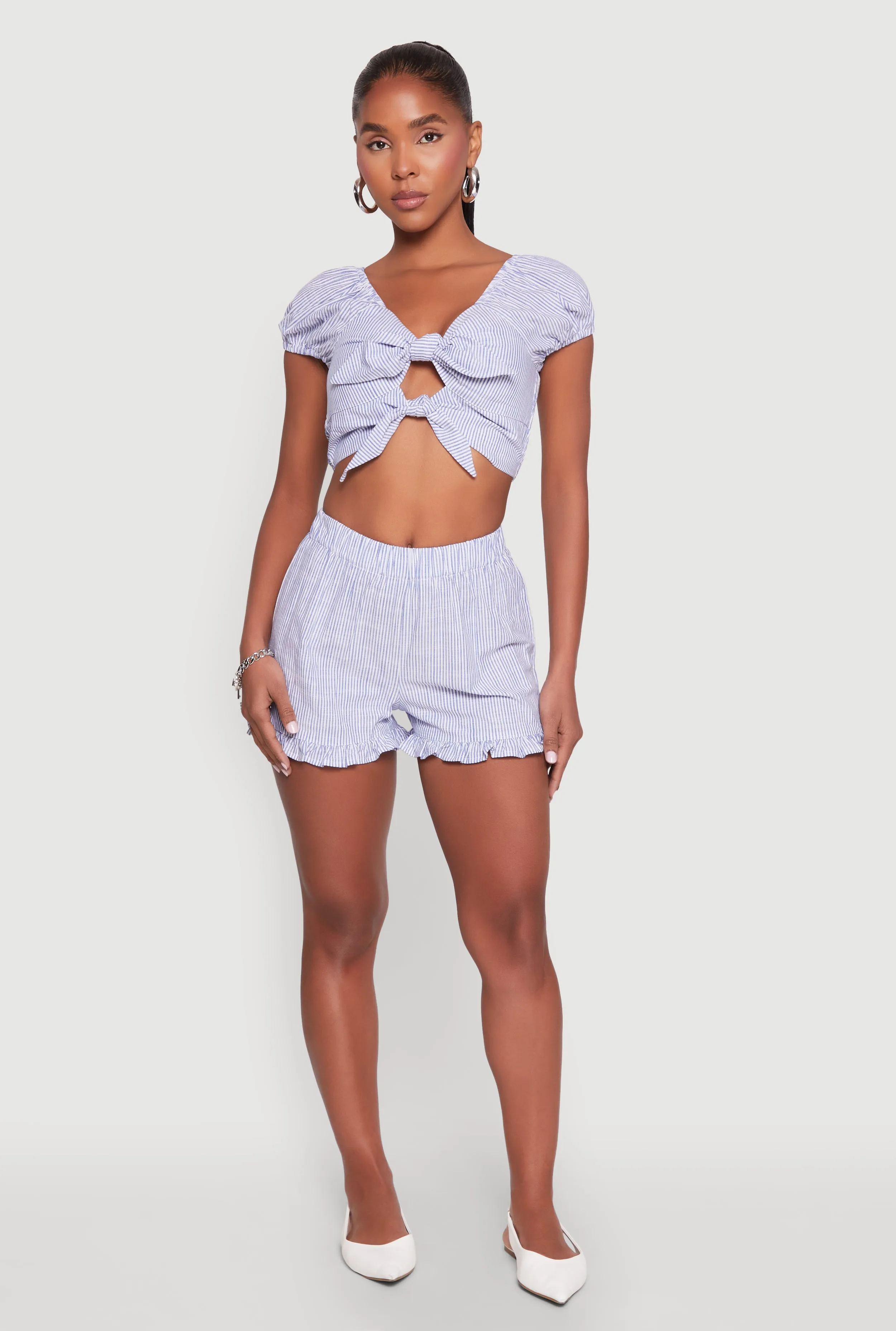 Pinstripe Double Tie Front Crop Top sold by Rainbow product image thumbnail 2