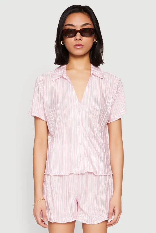 Almost Famous Plisse Striped Shirt sold by Rainbow
