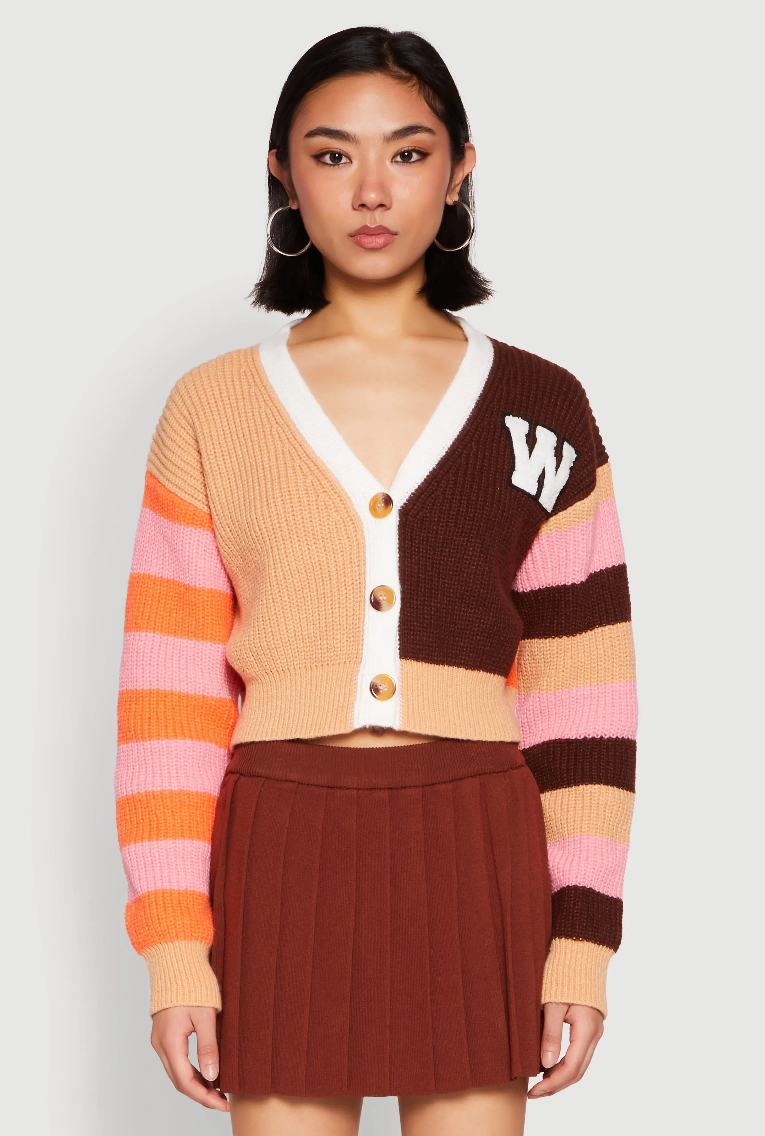 Daisy Chenille Patch Color Blocked Cropped Cardigan sold by Rainbow product image thumbnail 2