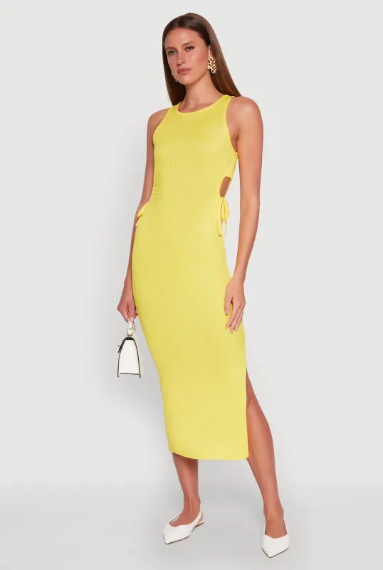 Ribbed Knit Side Cut Out Midi Dress sold by Rainbow