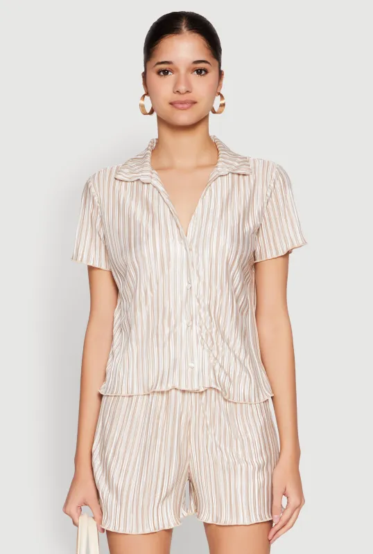 Almost Famous Plisse Striped Shirt sold by Rainbow