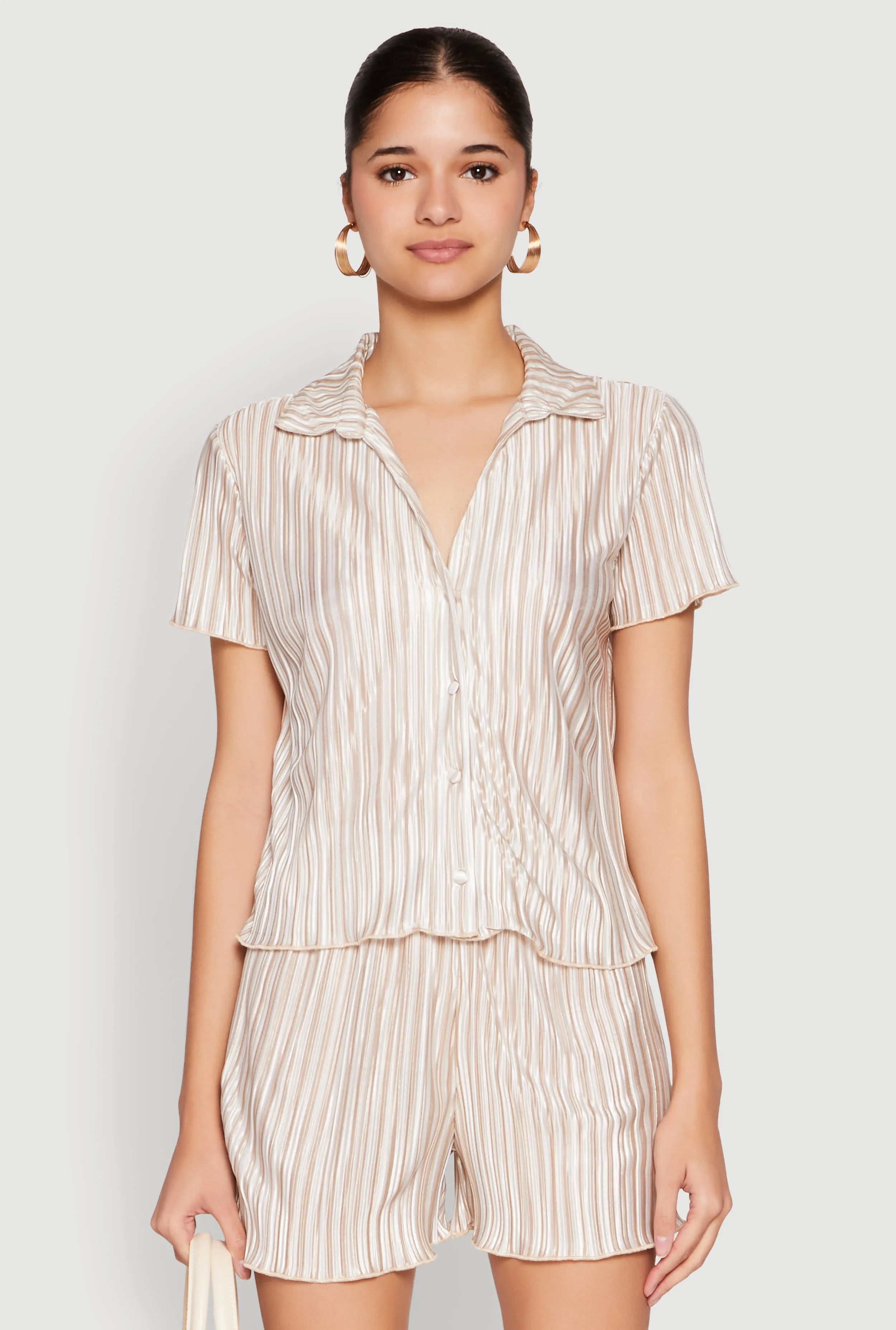 Almost Famous Plisse Striped Shirt sold by Rainbow