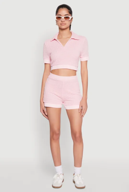 Textured Knit Varsity Stripe Shorts sold by Rainbow