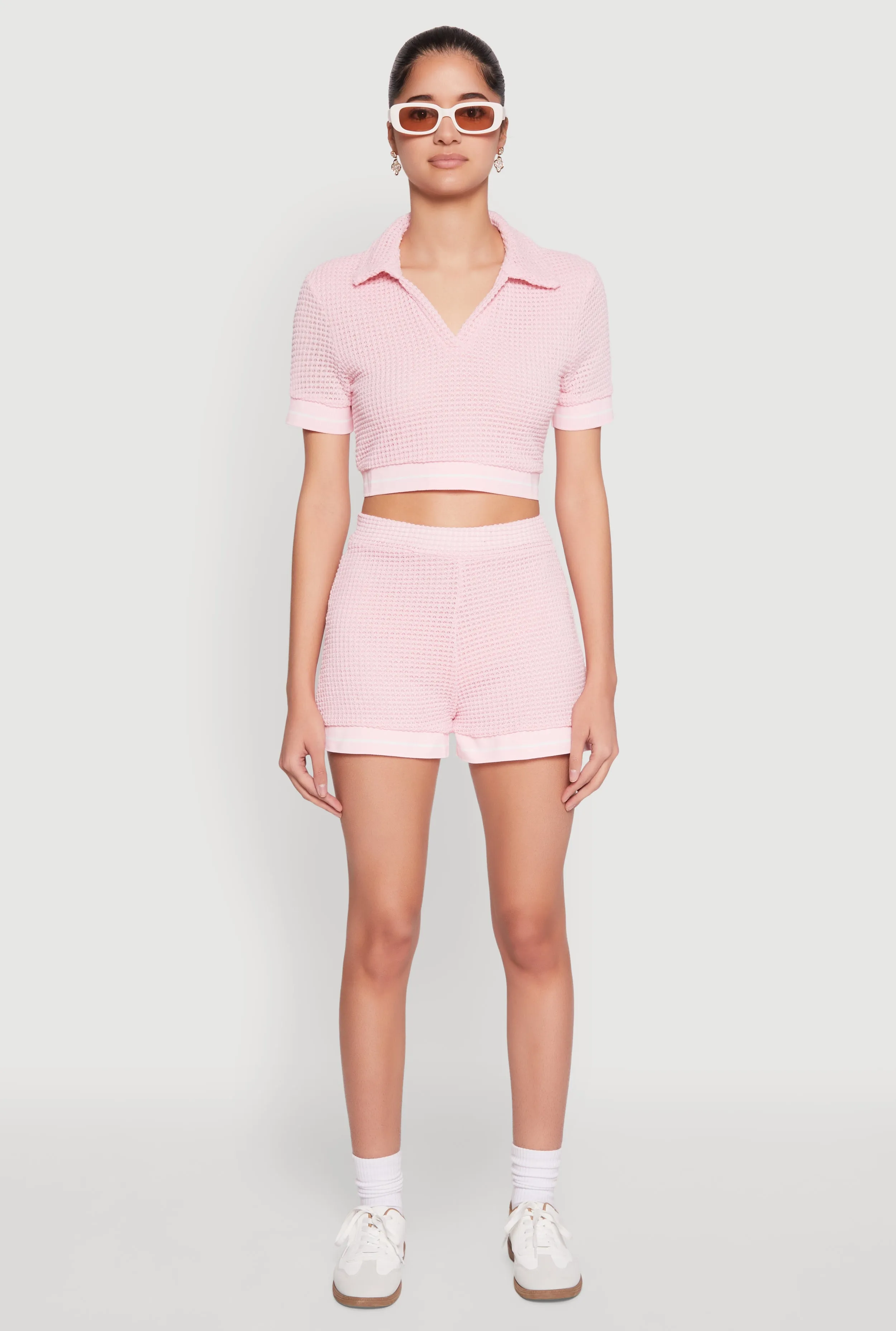 Textured Knit Varsity Stripe Shorts sold by Rainbow product image thumbnail 2