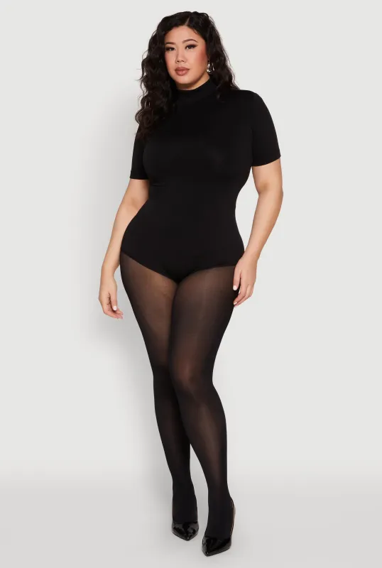 Plus Size Seamless Short Sleeve Mock Neck Bodysuit sold by Rainbow