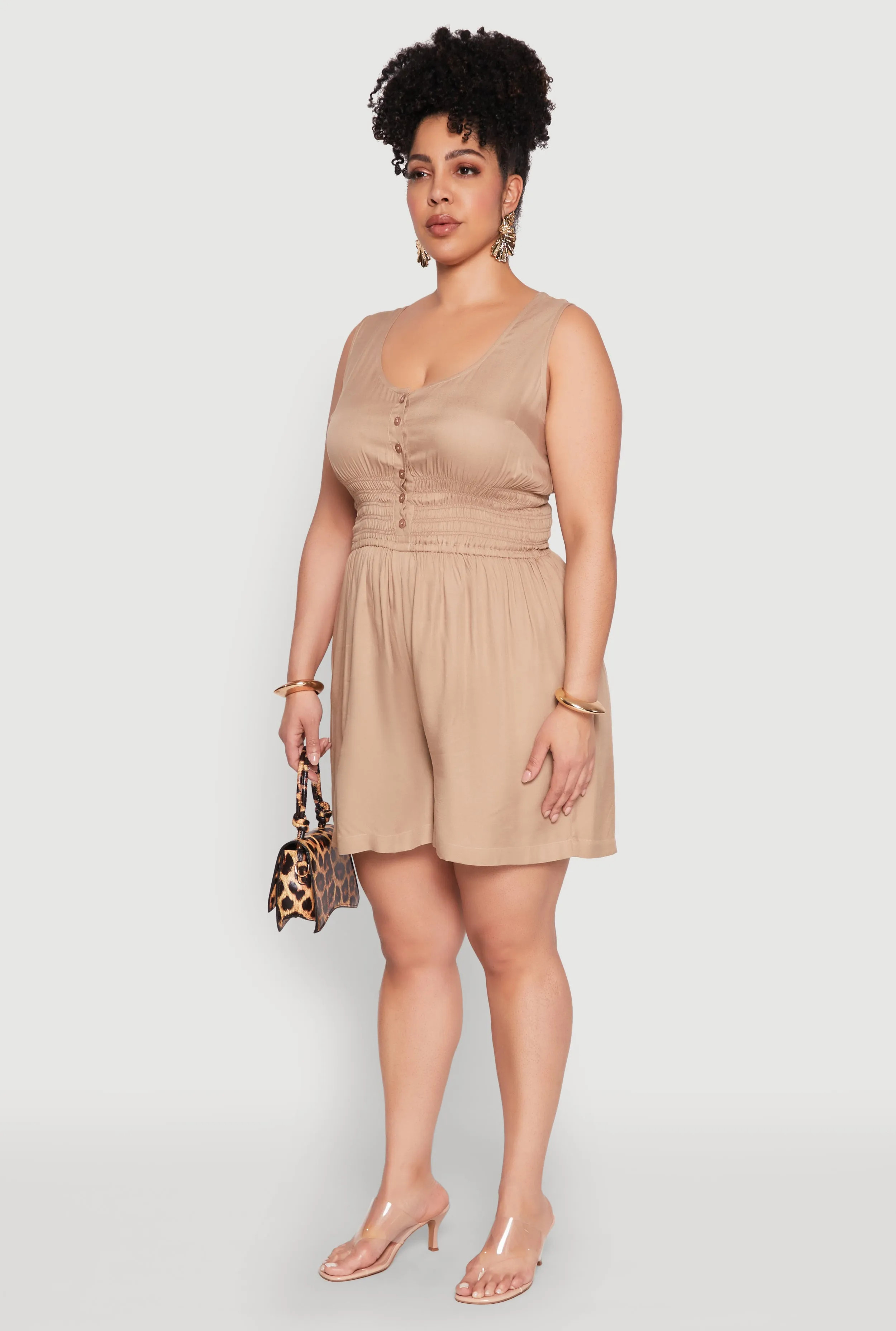 Plus Size Smocked Half Button Romper sold by Rainbow product image thumbnail 3