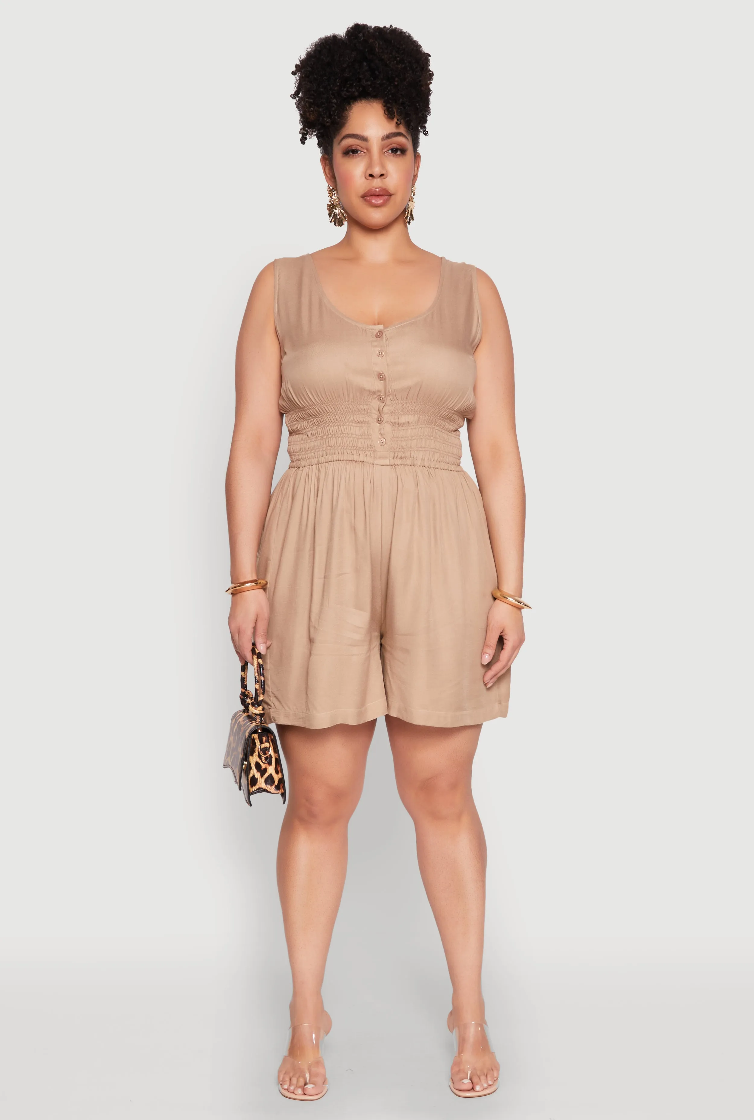 Plus Size Smocked Half Button Romper sold by Rainbow product image thumbnail 2