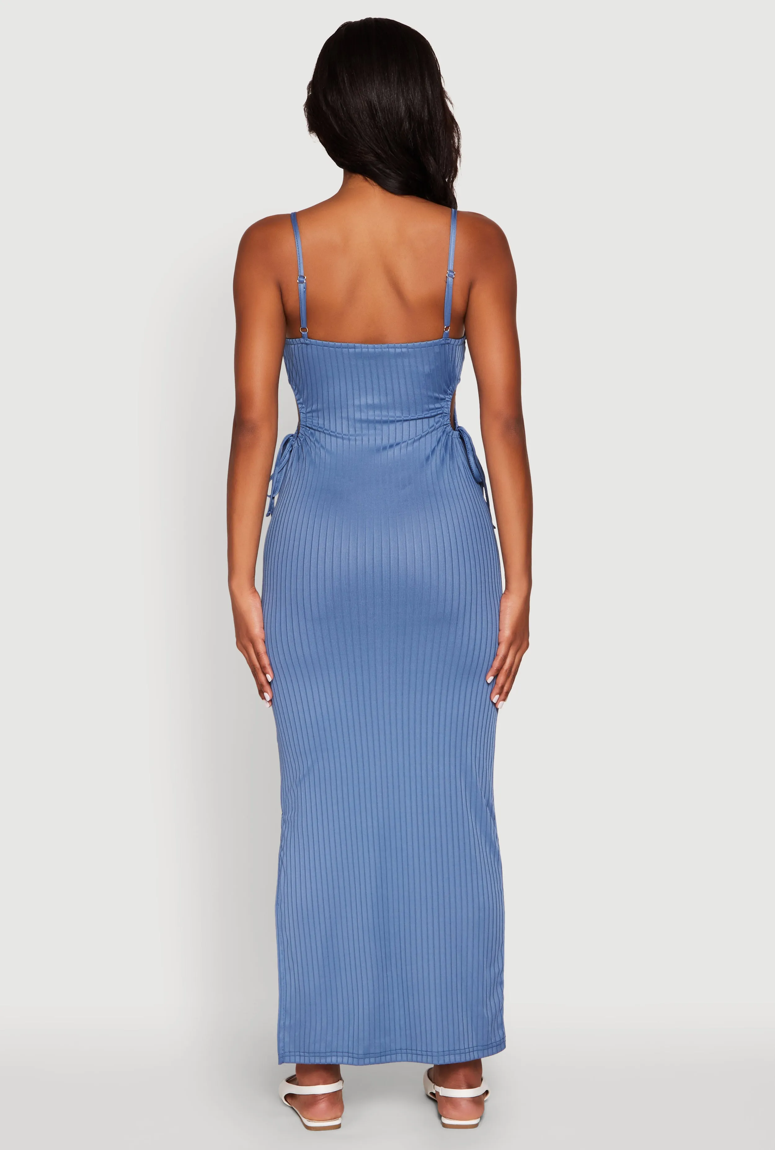 Ribbed Knit Drawstring Cut Out Side Cami Dress sold by Rainbow product image thumbnail 5