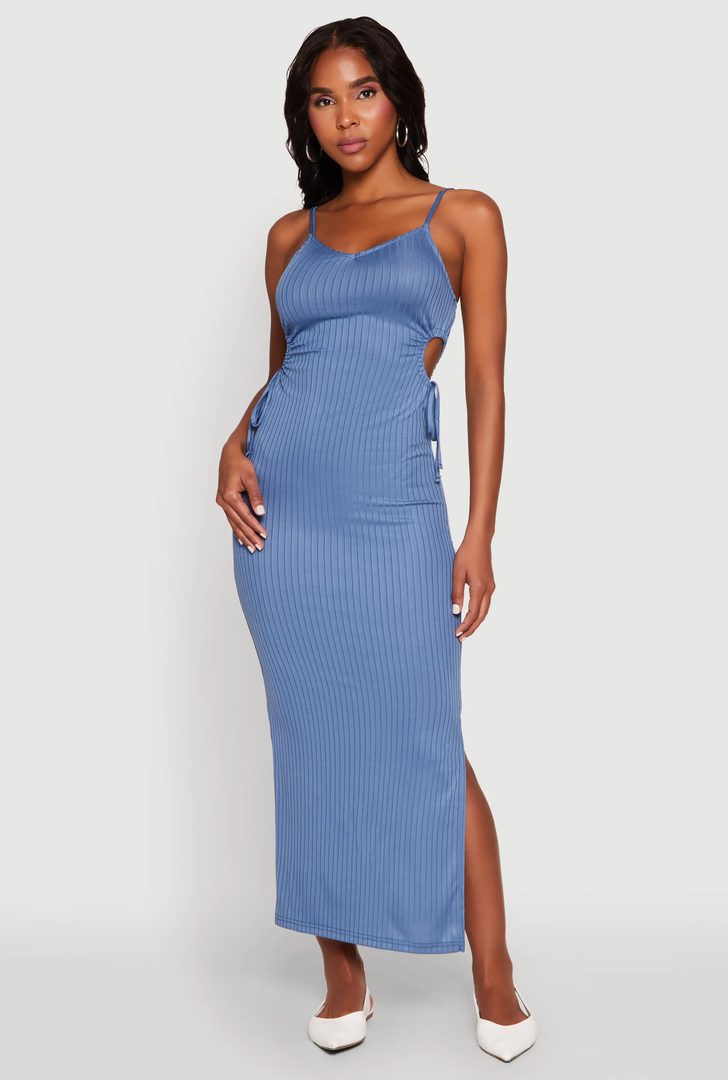 Ribbed Knit Drawstring Cut Out Side Cami Dress sold by Rainbow product image thumbnail 2