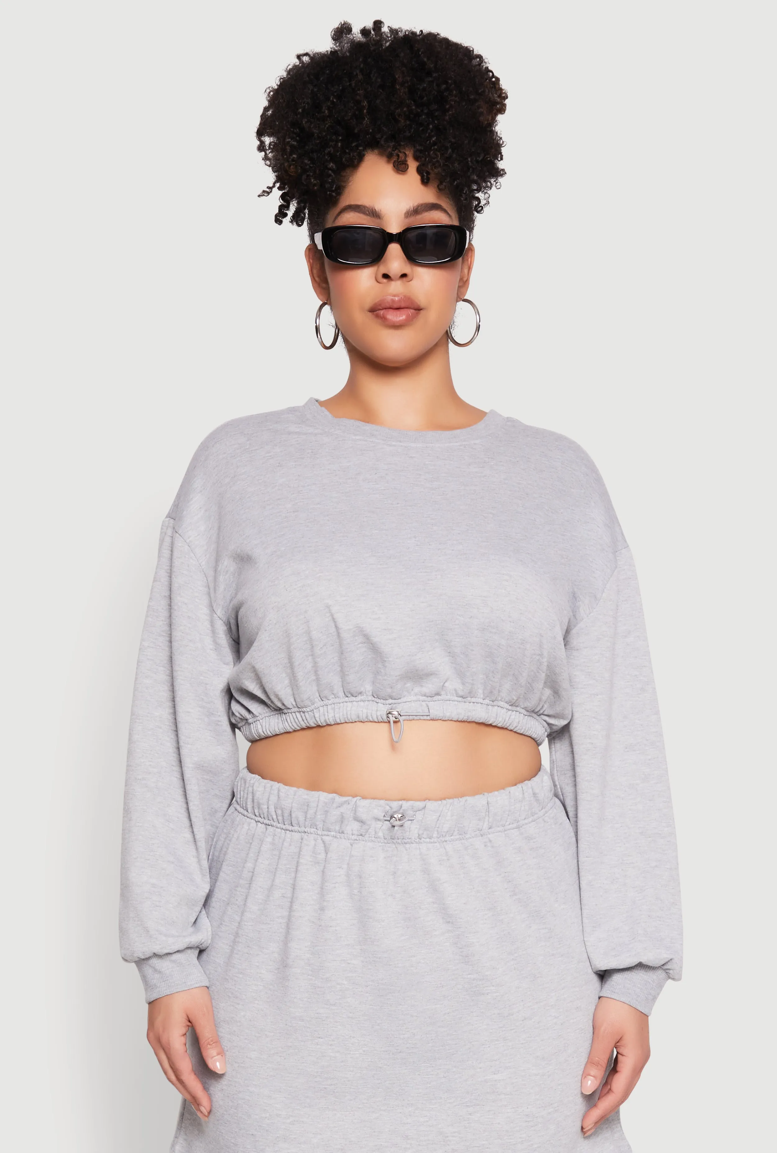 Plus Size Almost Famous Long Sleeve Cropped Sweatshirt sold by Rainbow