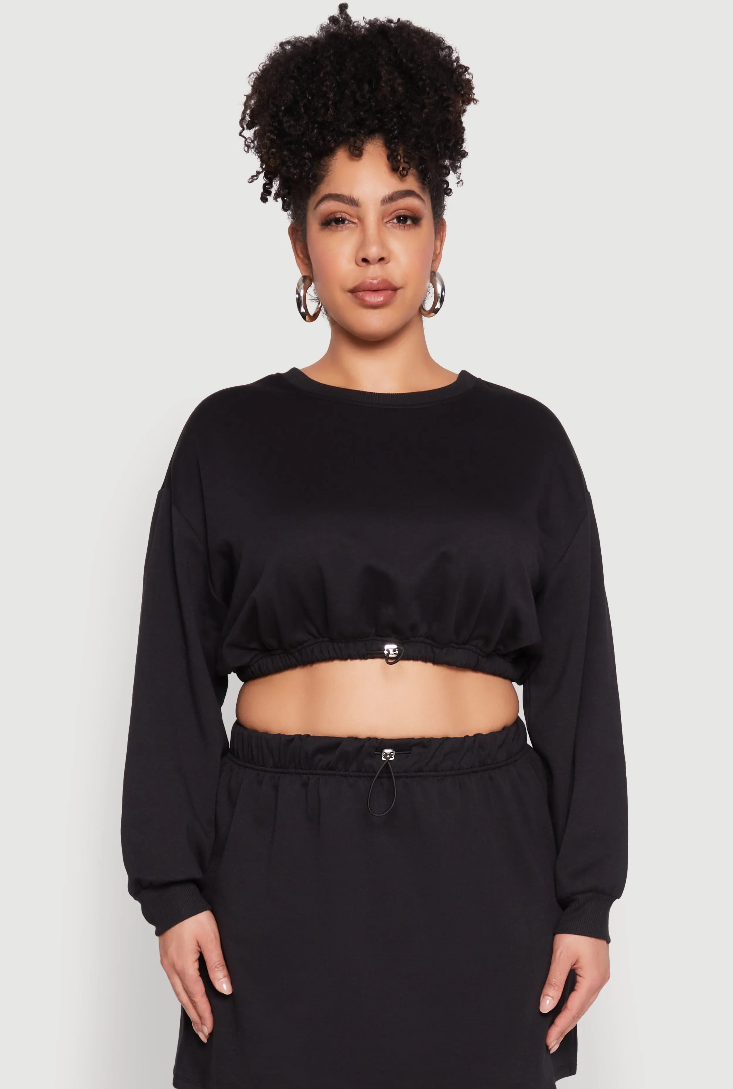 Plus Size Almost Famous Long Sleeve Cropped Sweatshirt sold by Rainbow