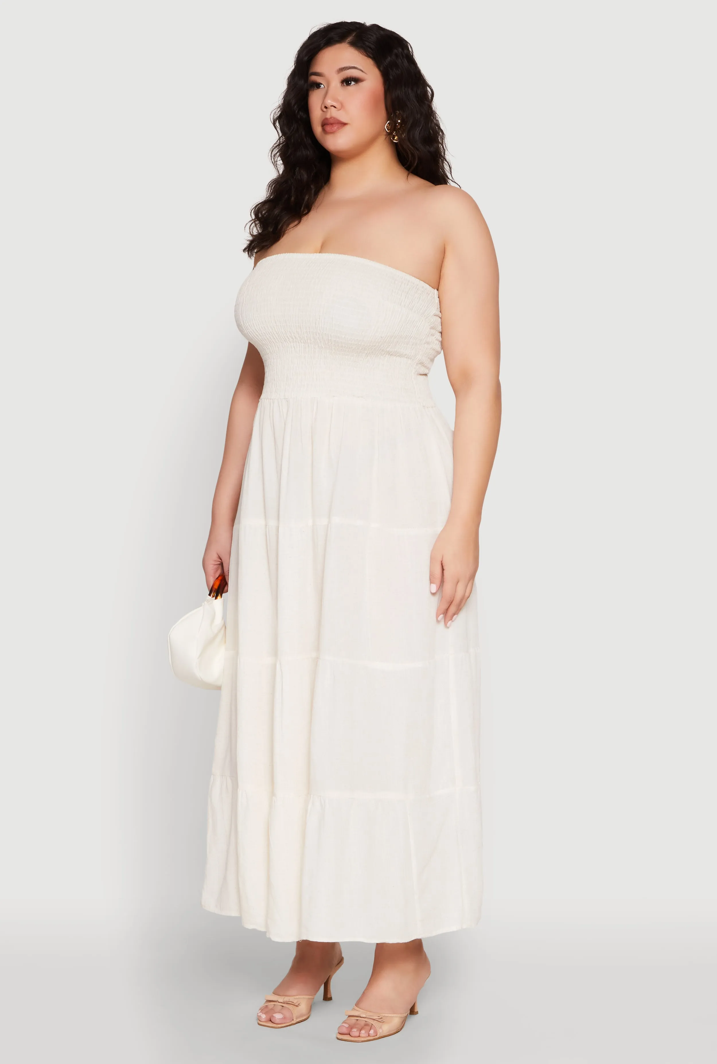 Plus Size Linen Strapless Smocked Tiered Dress sold by Rainbow product image thumbnail 3