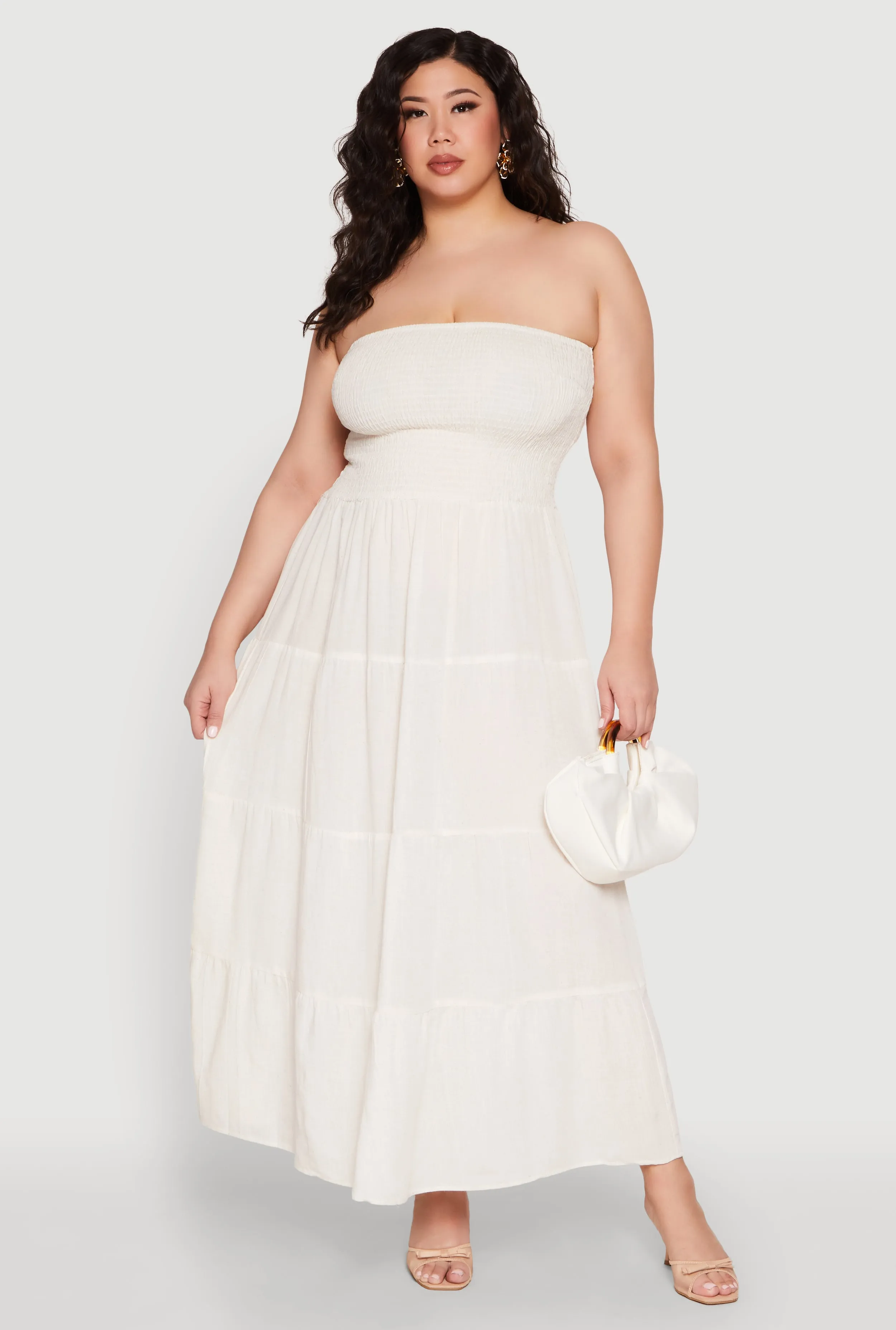 Plus Size Linen Strapless Smocked Tiered Dress sold by Rainbow product image thumbnail 2
