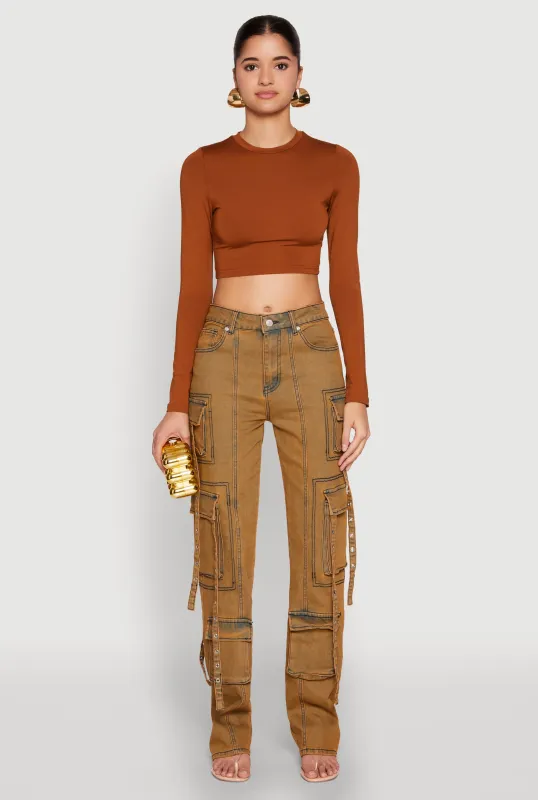 Mineral Wash Pintuck Cargo Jeans sold by Rainbow