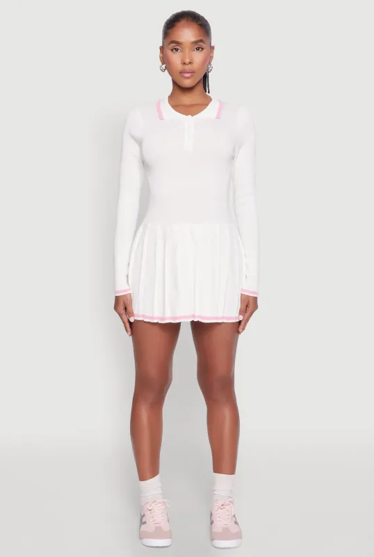 Daisy Pleated Contrast Trim Sweater Dress sold by Rainbow