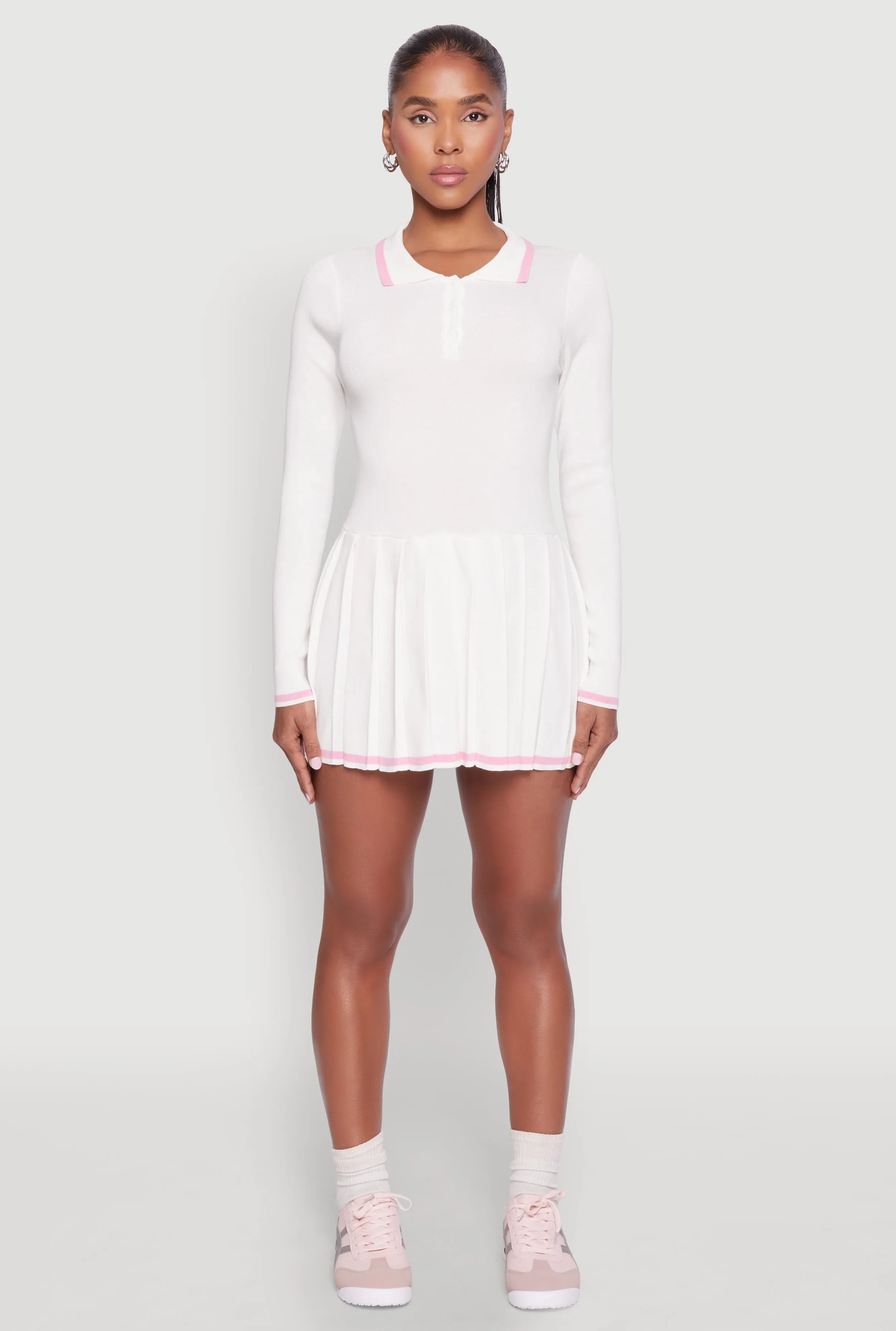 Daisy Pleated Contrast Trim Sweater Dress sold by Rainbow