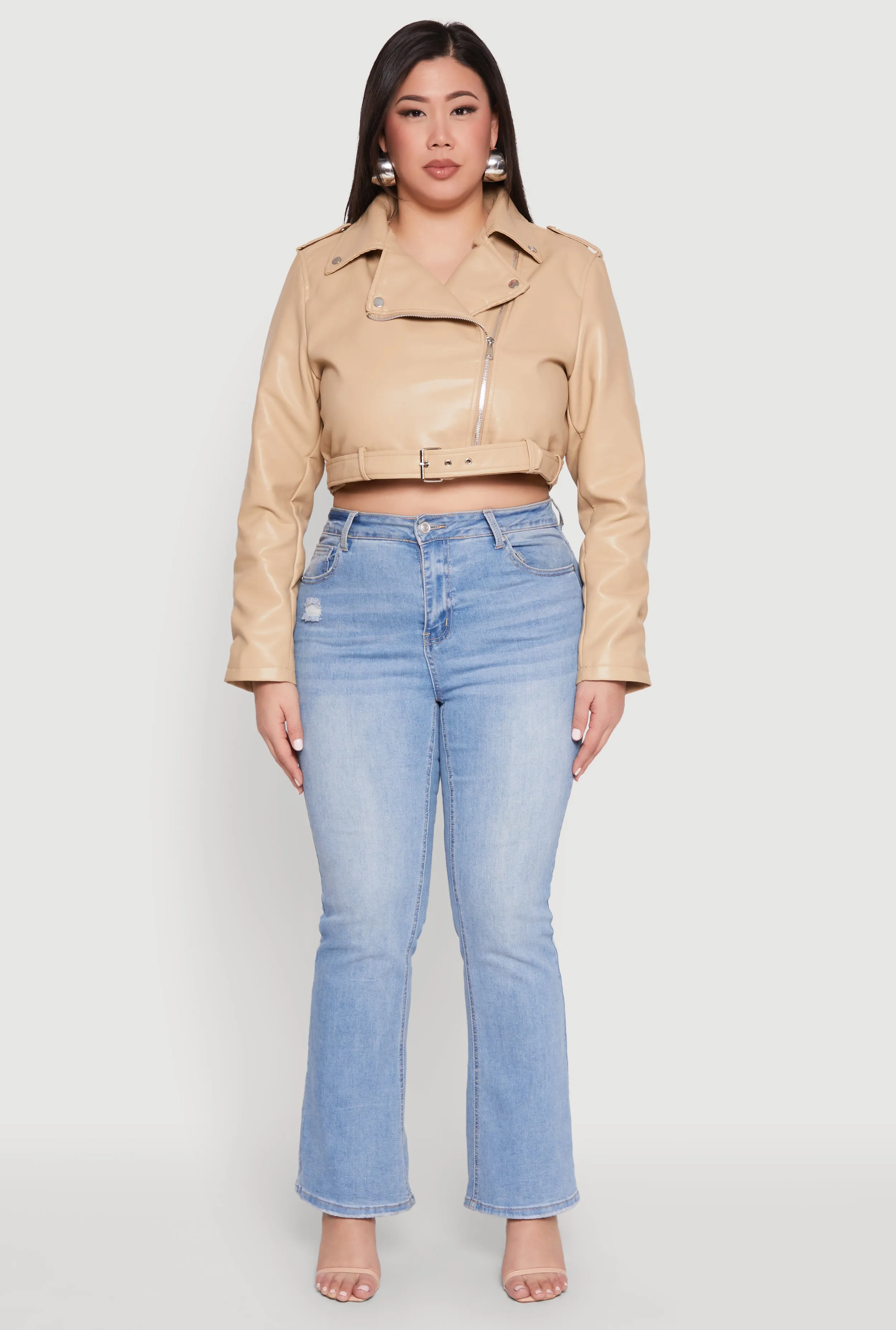 Plus Size Daisy Faux Leather Belted Moto Jacket sold by Rainbow product image thumbnail 3