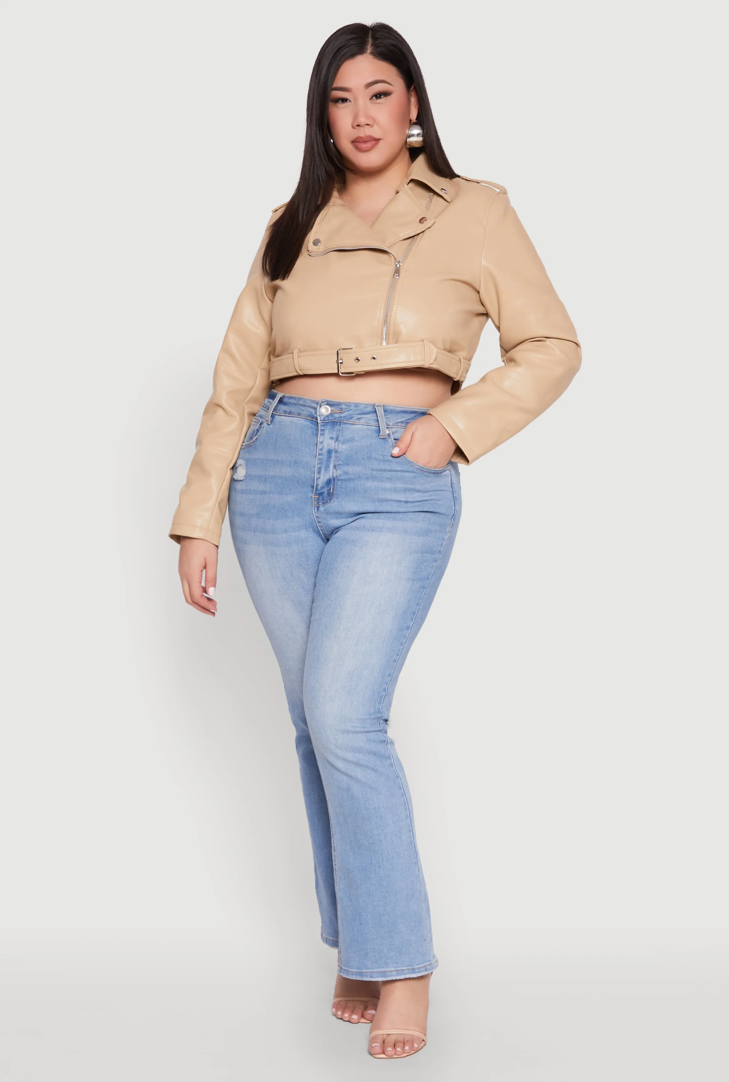Plus Size Daisy Faux Leather Belted Moto Jacket sold by Rainbow
