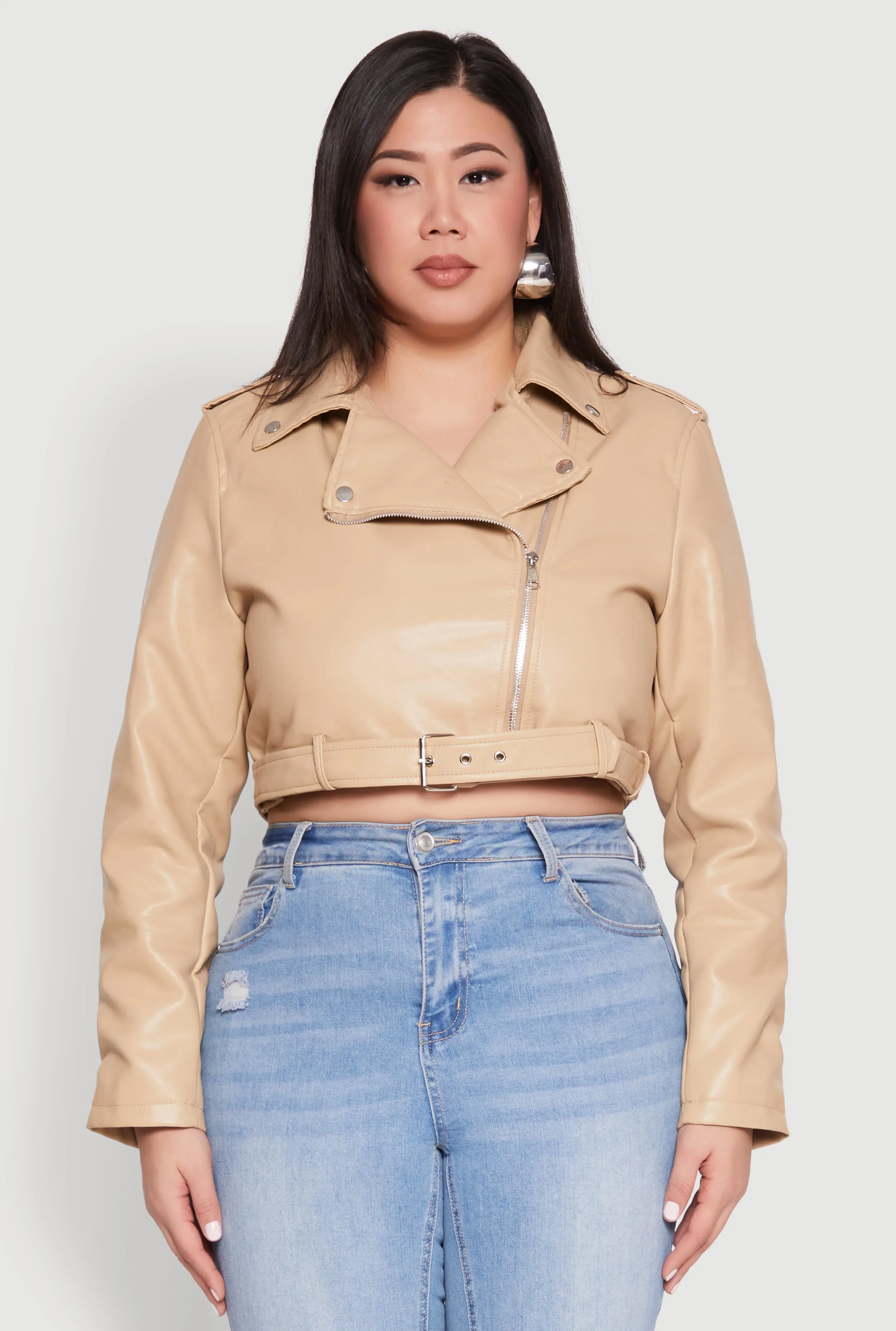 Plus Size Daisy Faux Leather Belted Moto Jacket sold by Rainbow product image thumbnail 2