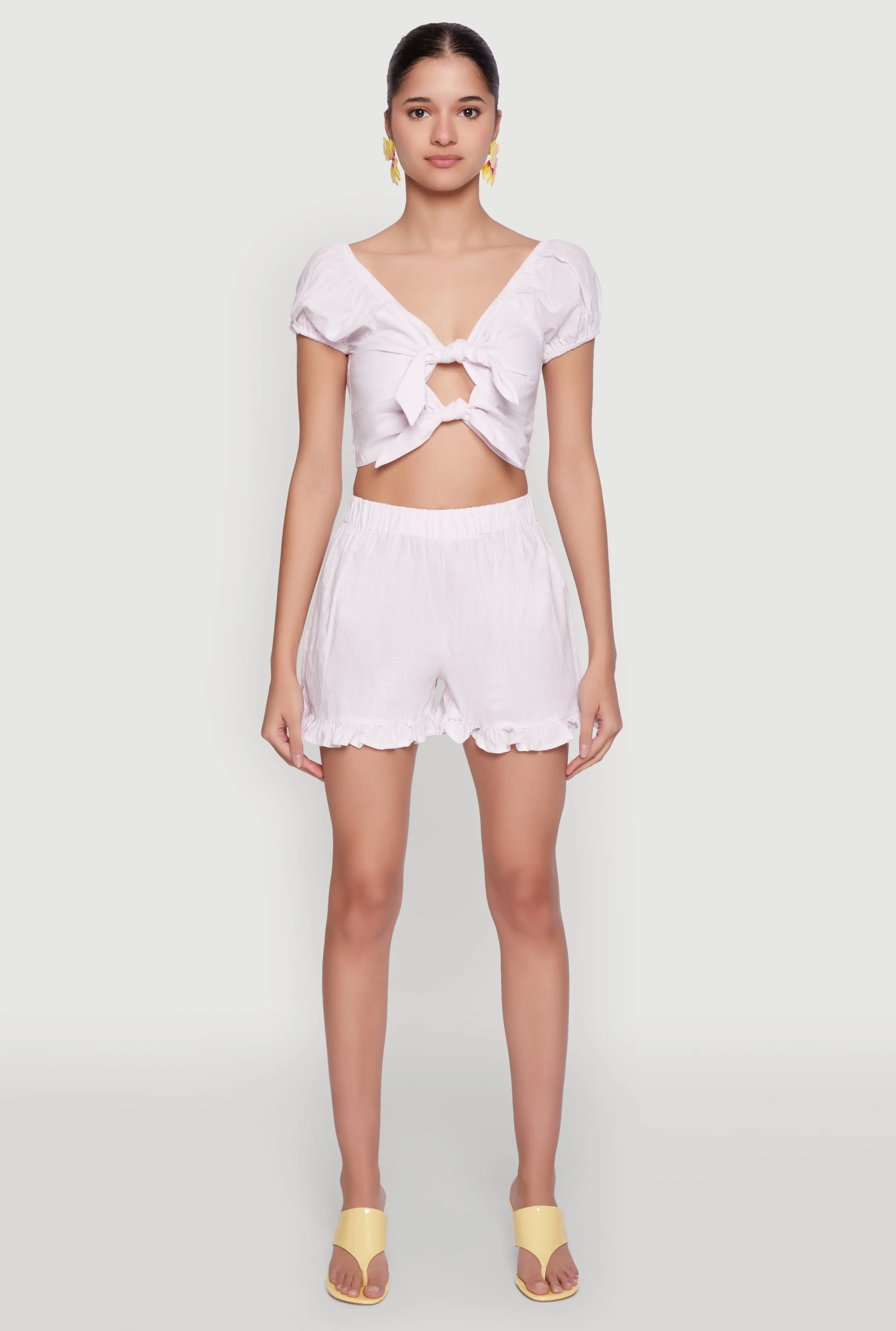 Almost Famous Ruffled Hem Striped Shorts sold by Rainbow