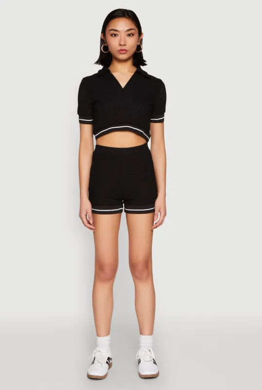 Textured Knit Varsity Stripe Shorts sold by Rainbow
