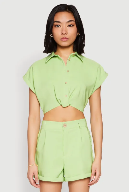 Cuffed Sleeve Cropped Shirt sold by Rainbow