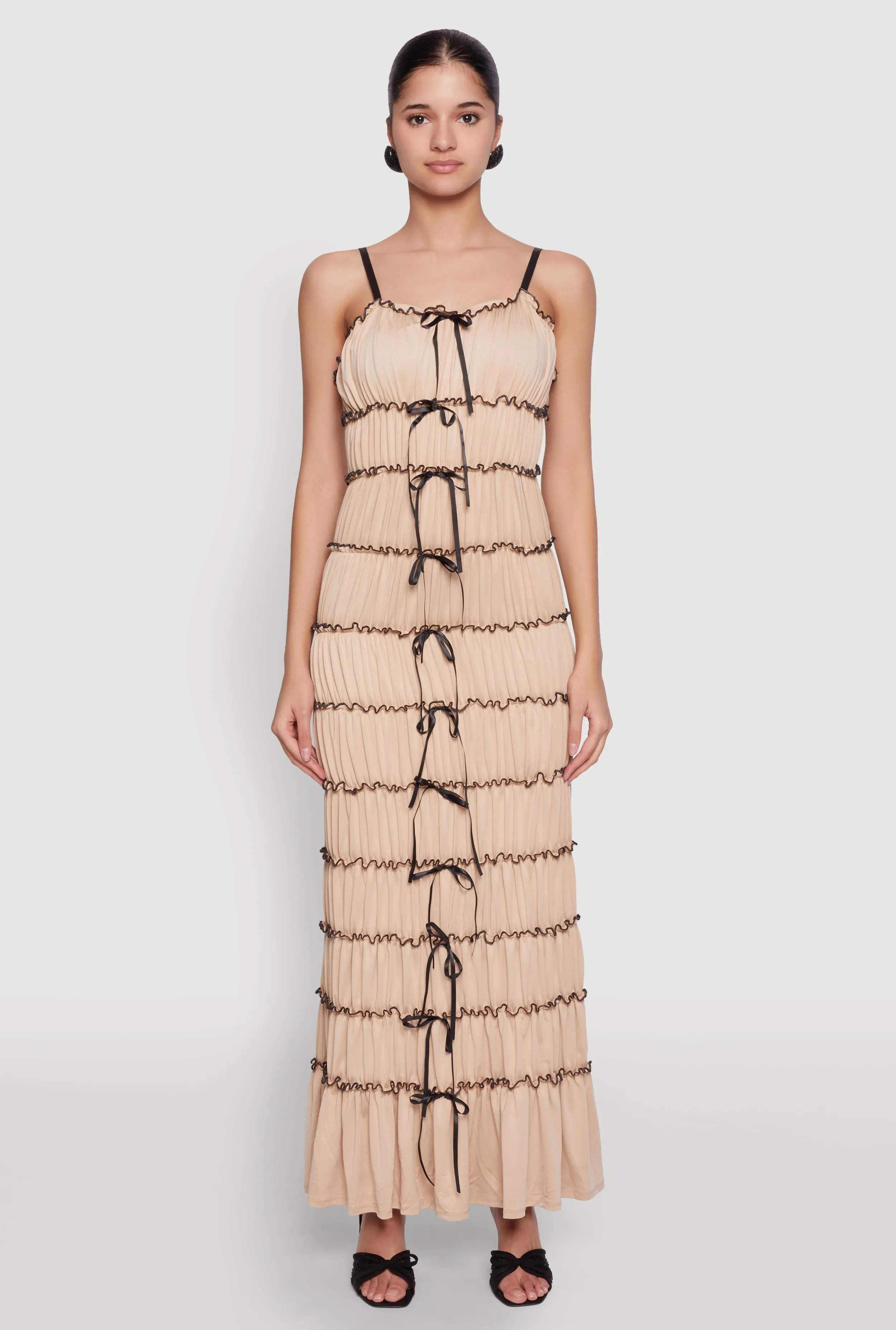 Almost Famous Bow Contrast Tiered Maxi Dress sold by Rainbow