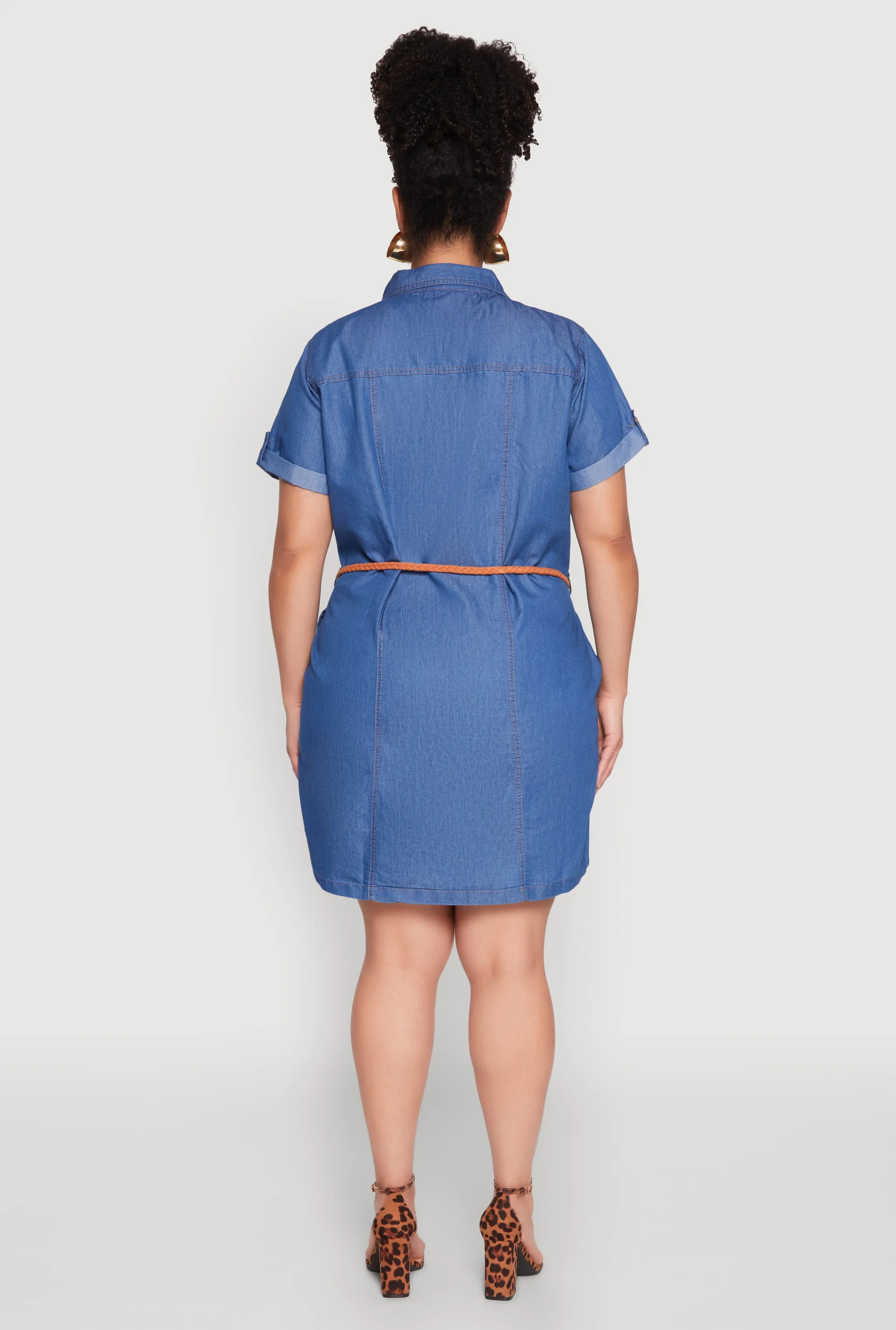 Plus Size Chambray Belted Half Button Dress sold by Rainbow product image thumbnail 5