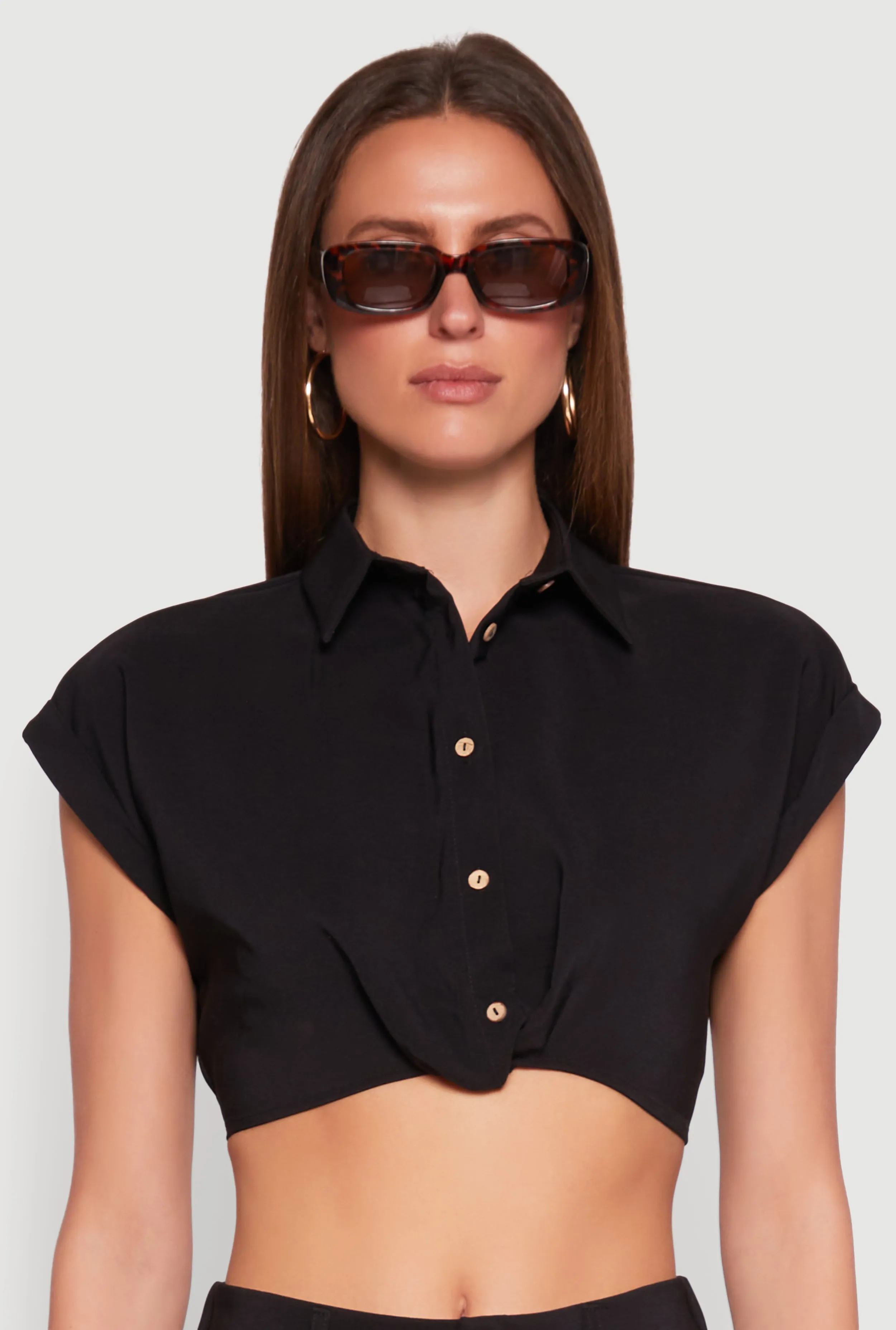 Cuffed Sleeve Cropped Shirt sold by Rainbow