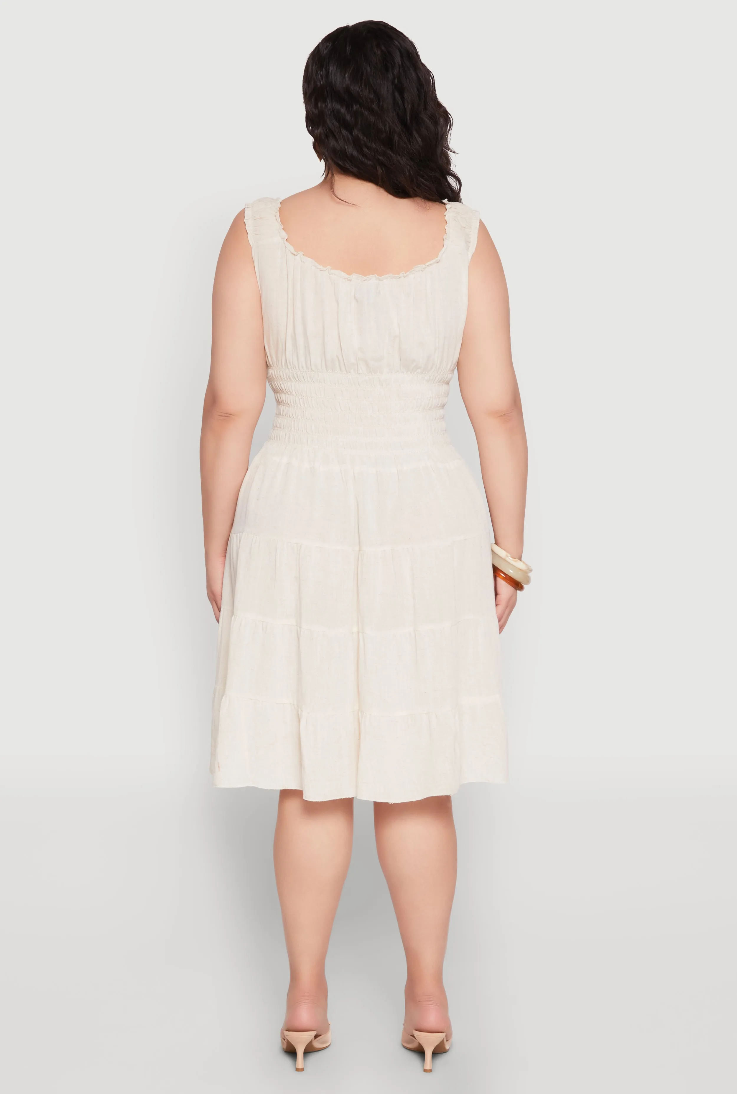 Plus Size Sleeveless Smocked Tiered Midi Dress sold by Rainbow product image thumbnail 5