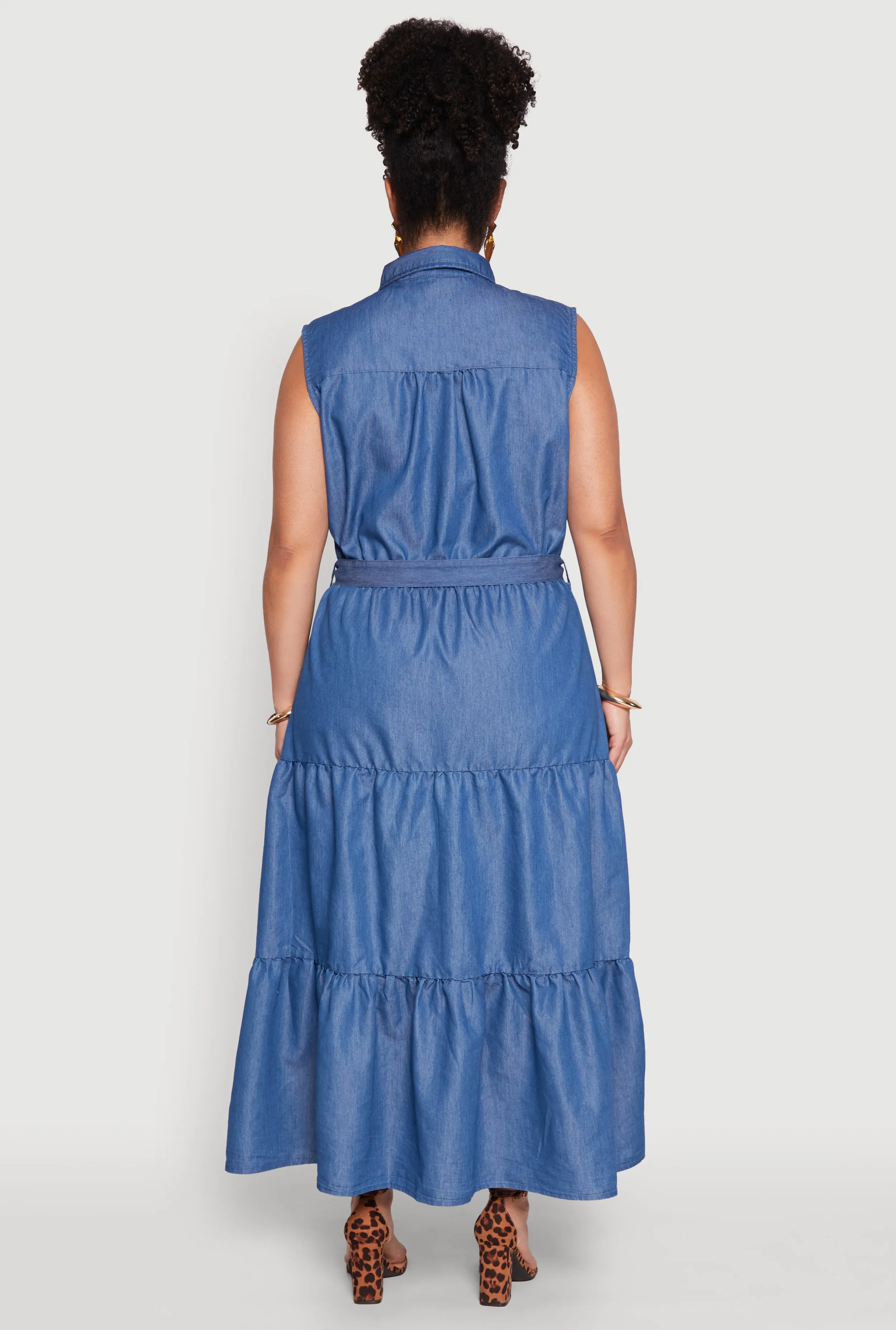 Plus Size Chambray Sleeveless Tiered Shirt Dress sold by Rainbow product image thumbnail 5