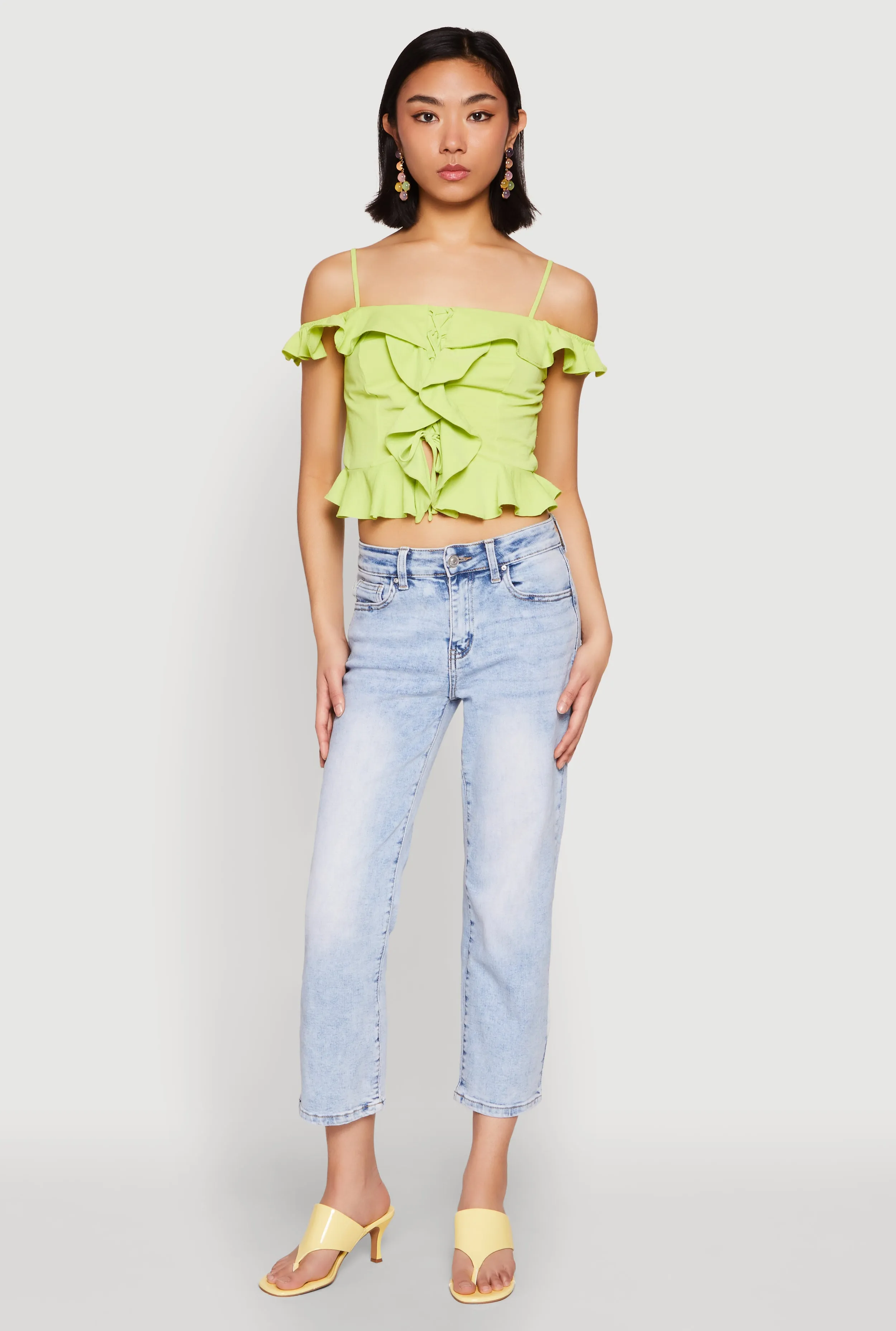 Iris Ruffled Cold Shoulder Crop Top sold by Rainbow product image thumbnail 3