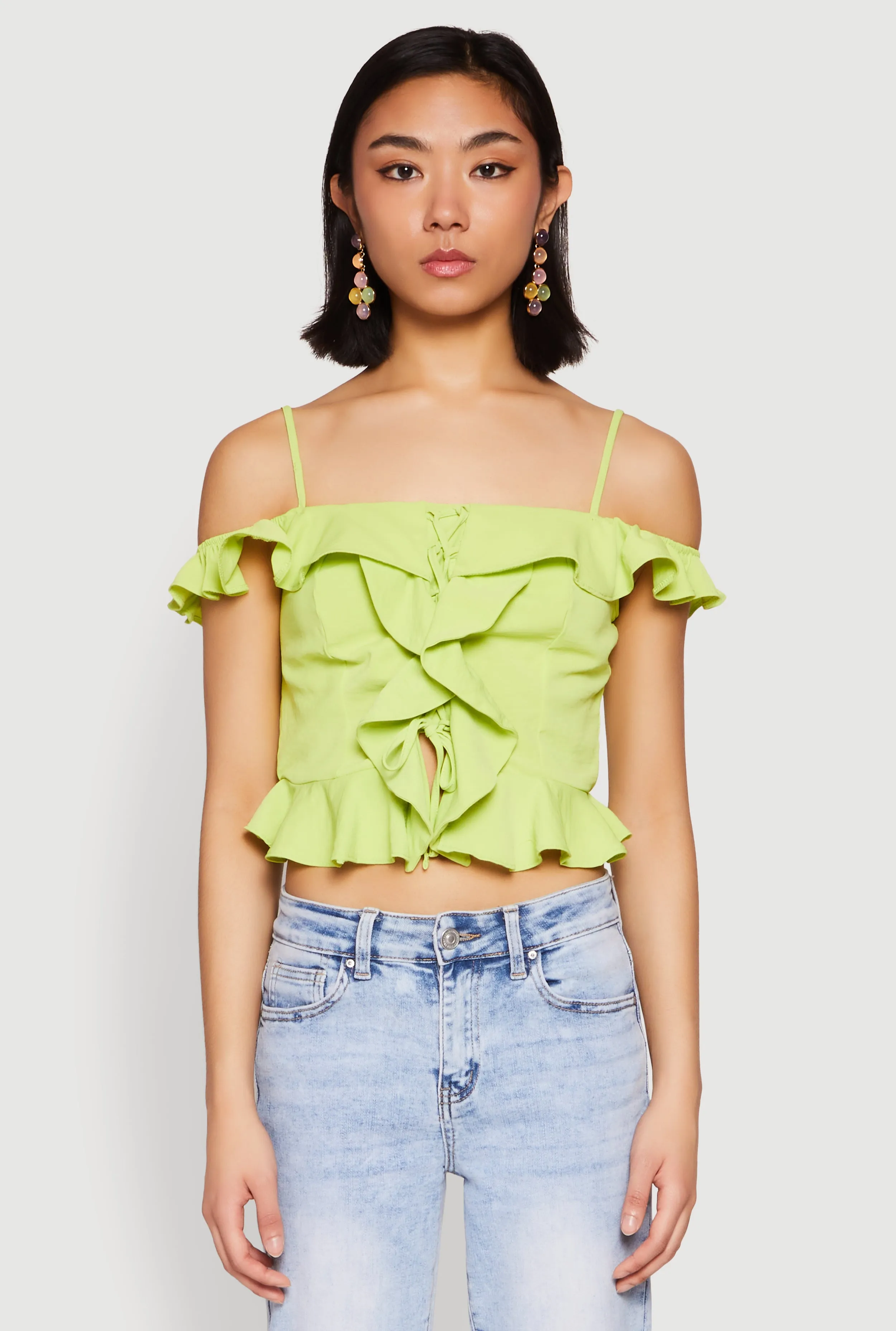 Iris Ruffled Cold Shoulder Crop Top sold by Rainbow product image thumbnail 2