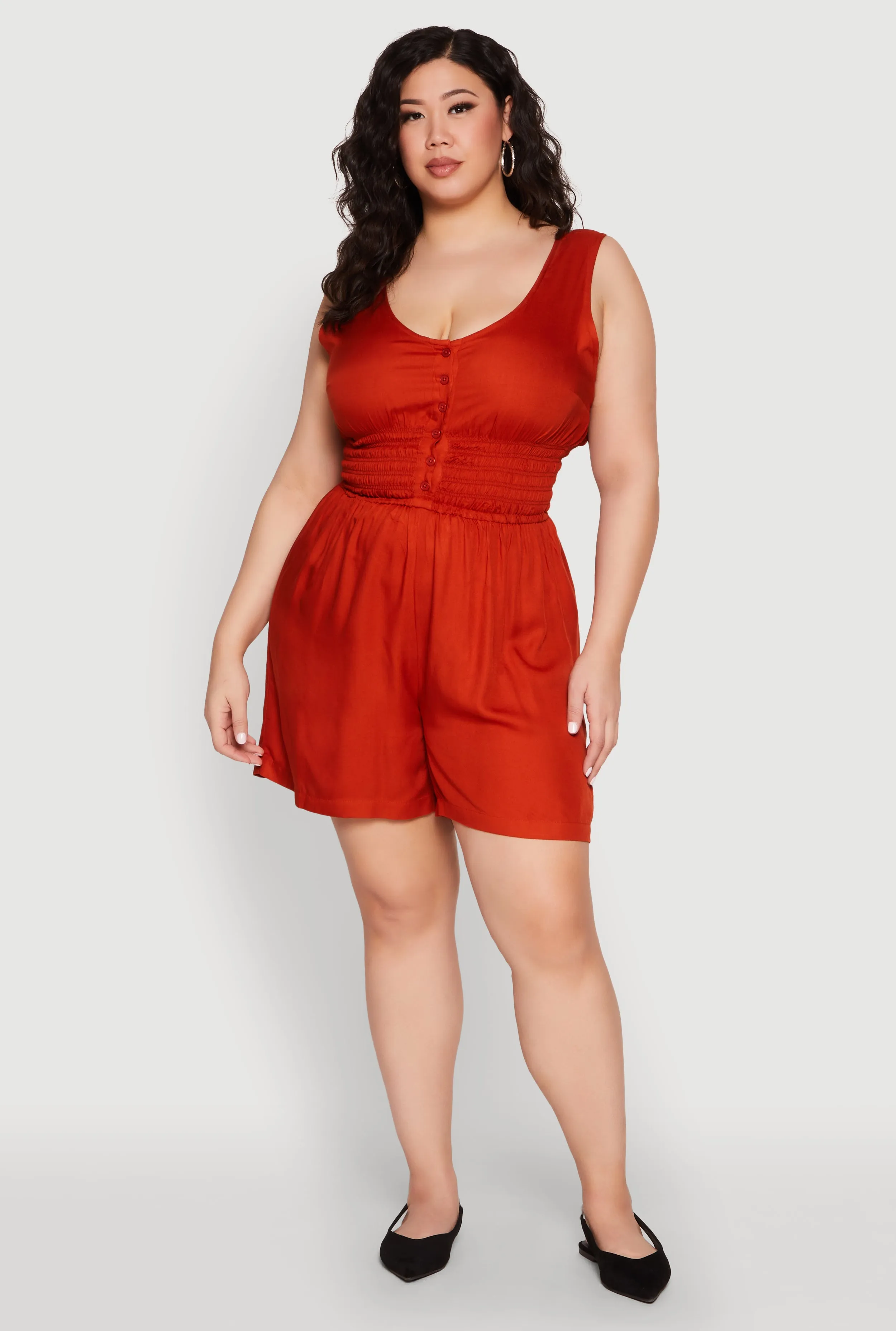 Plus Size Smocked Half Button Romper sold by Rainbow product image thumbnail 2
