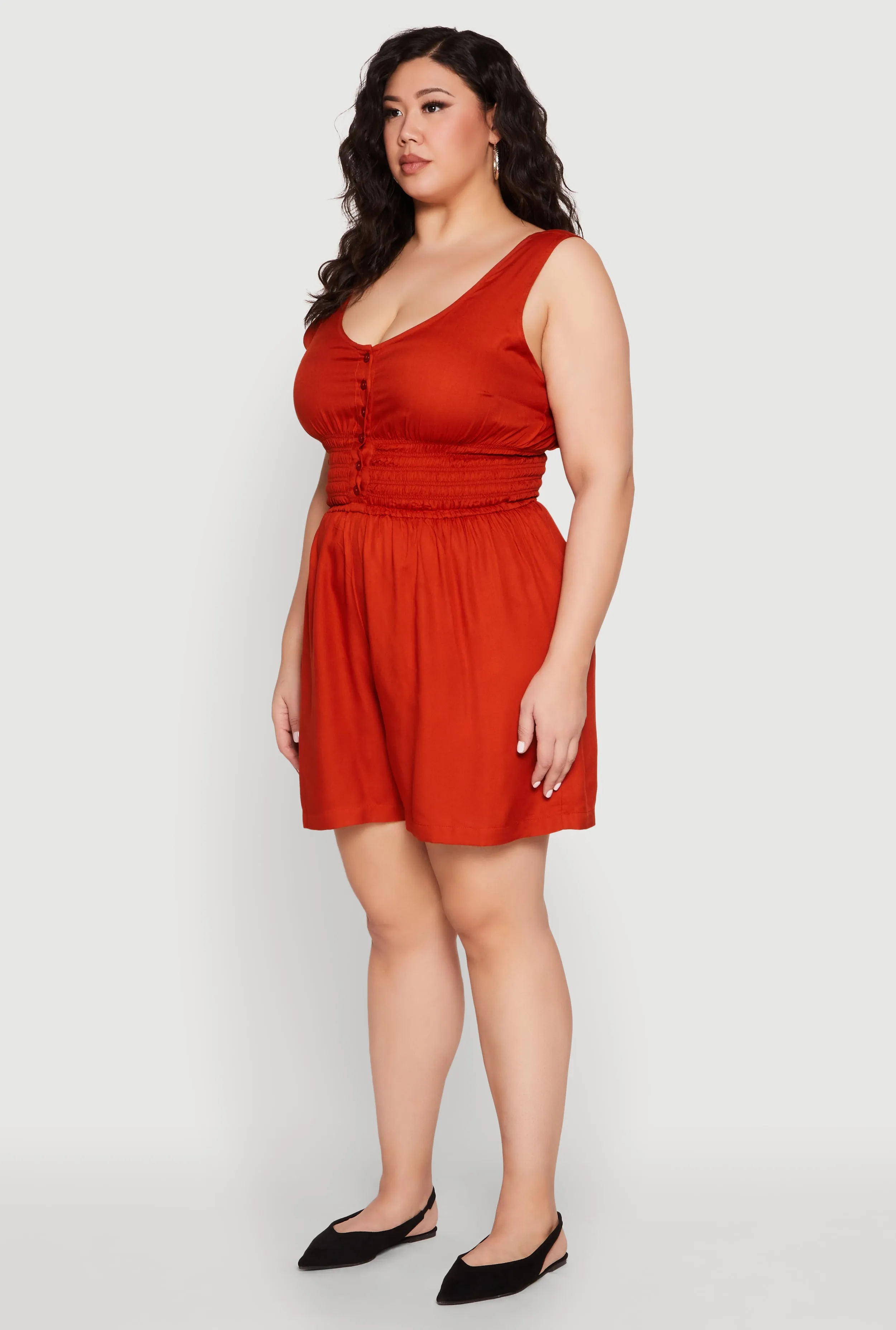 Plus Size Smocked Half Button Romper sold by Rainbow product image thumbnail 3